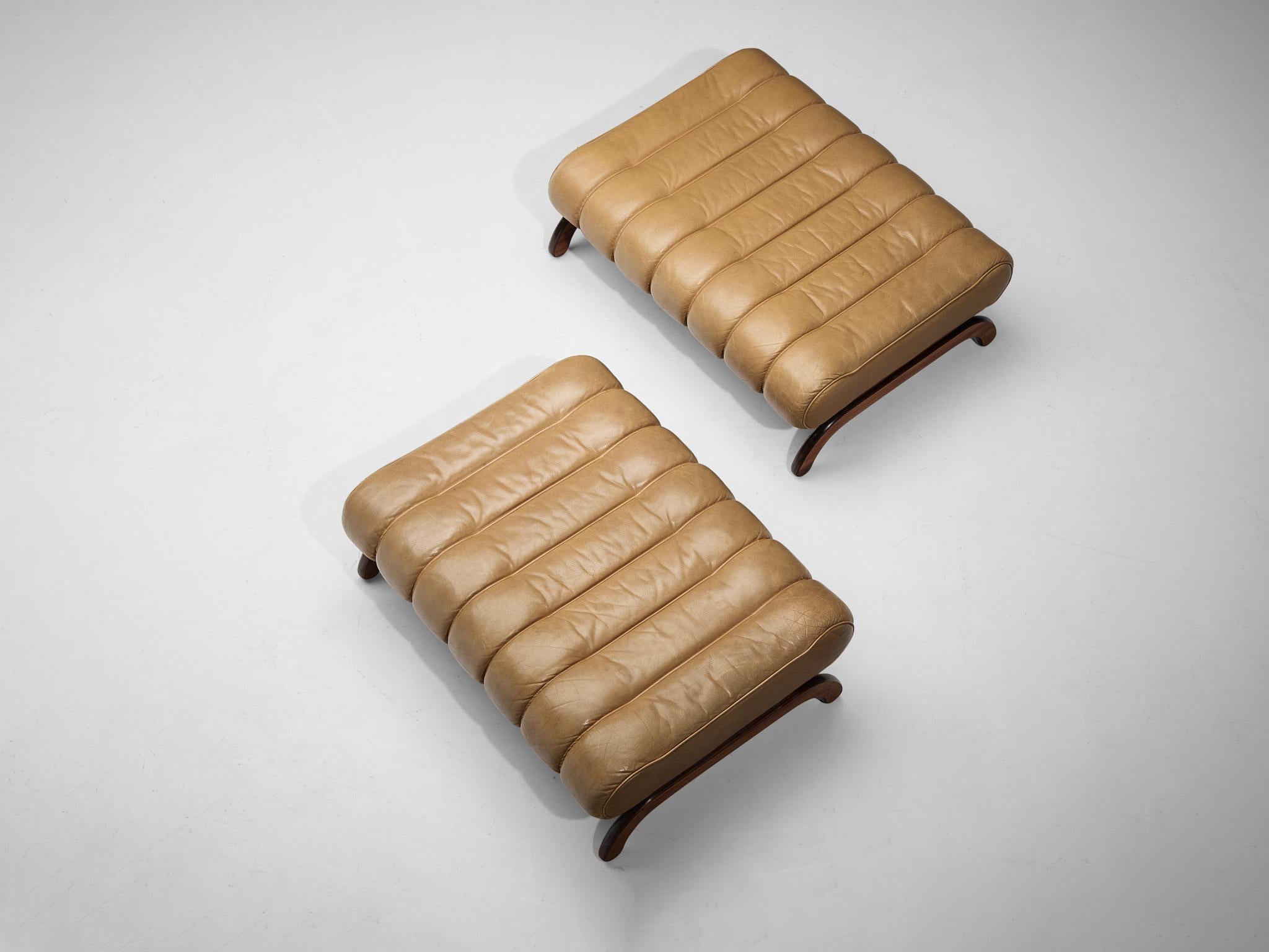 Austrian Karl Wittmann Pair of ‘Independence’ Benches in Camel Leather
