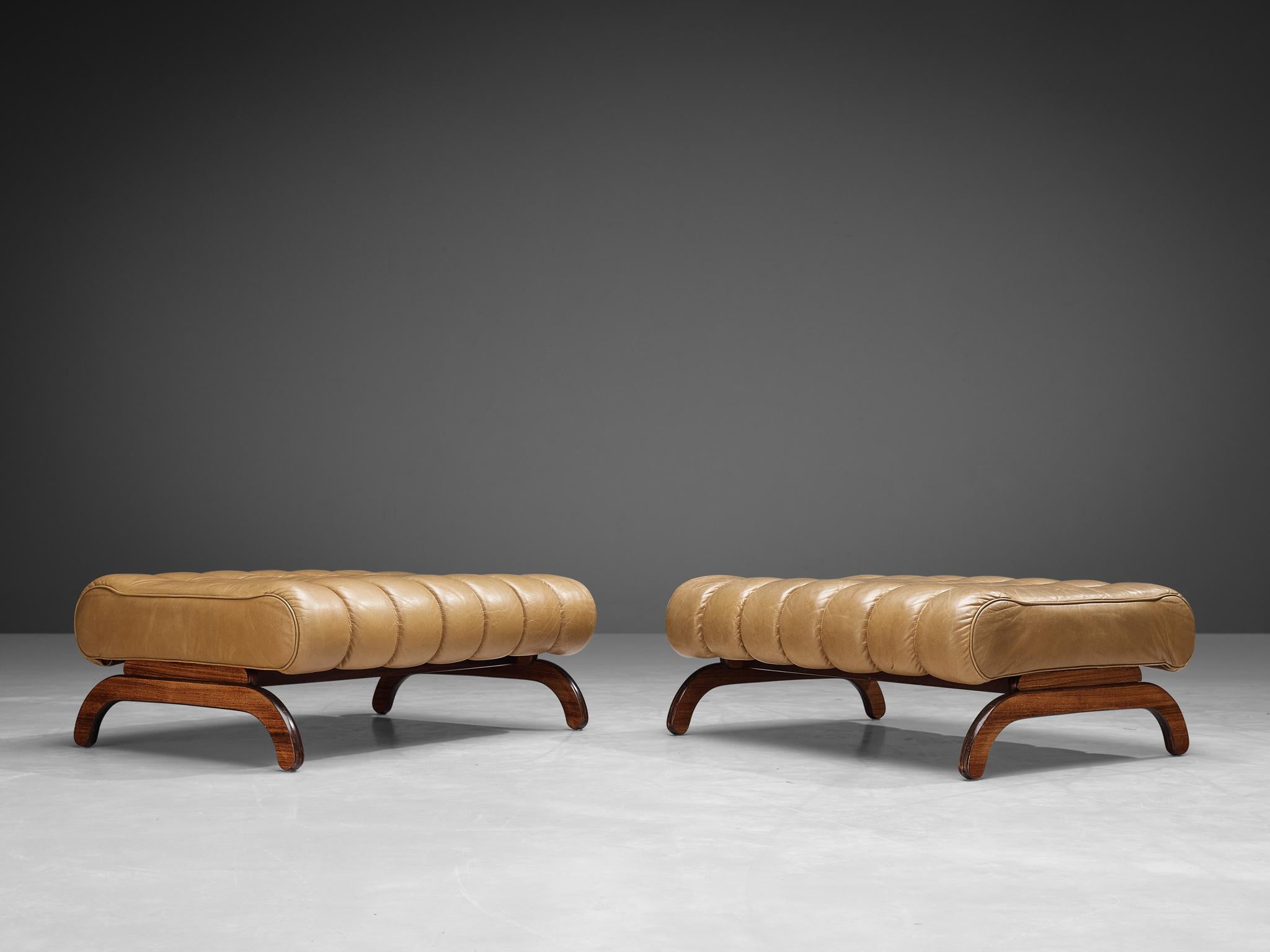 Mid-20th Century Karl Wittmann Pair of ‘Independence’ Benches in Camel Leather