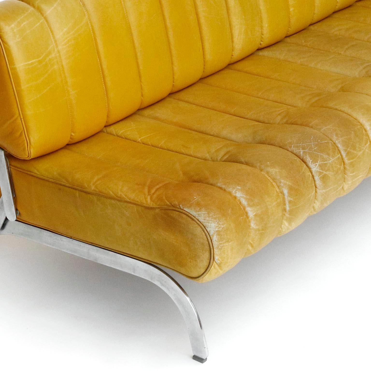 Karl Wittmann Sofa Daybed Independence, Patinated Yellow Leather, Austria, 1970s 6