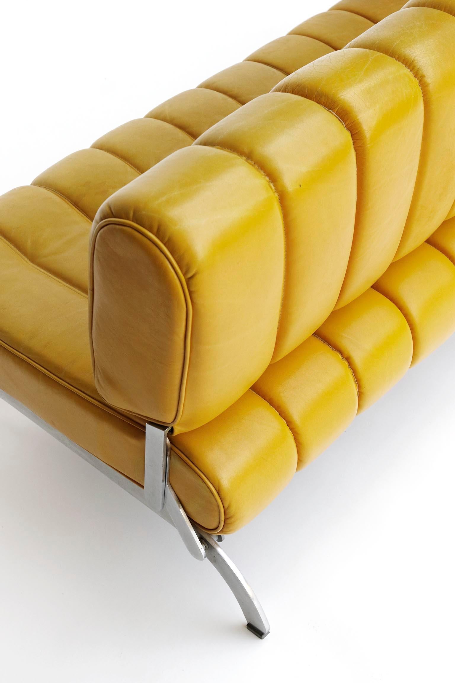 Karl Wittmann Sofa Daybed Independence:: patiniertes gelbes Leder:: Österreich:: 1970er Jahre 2