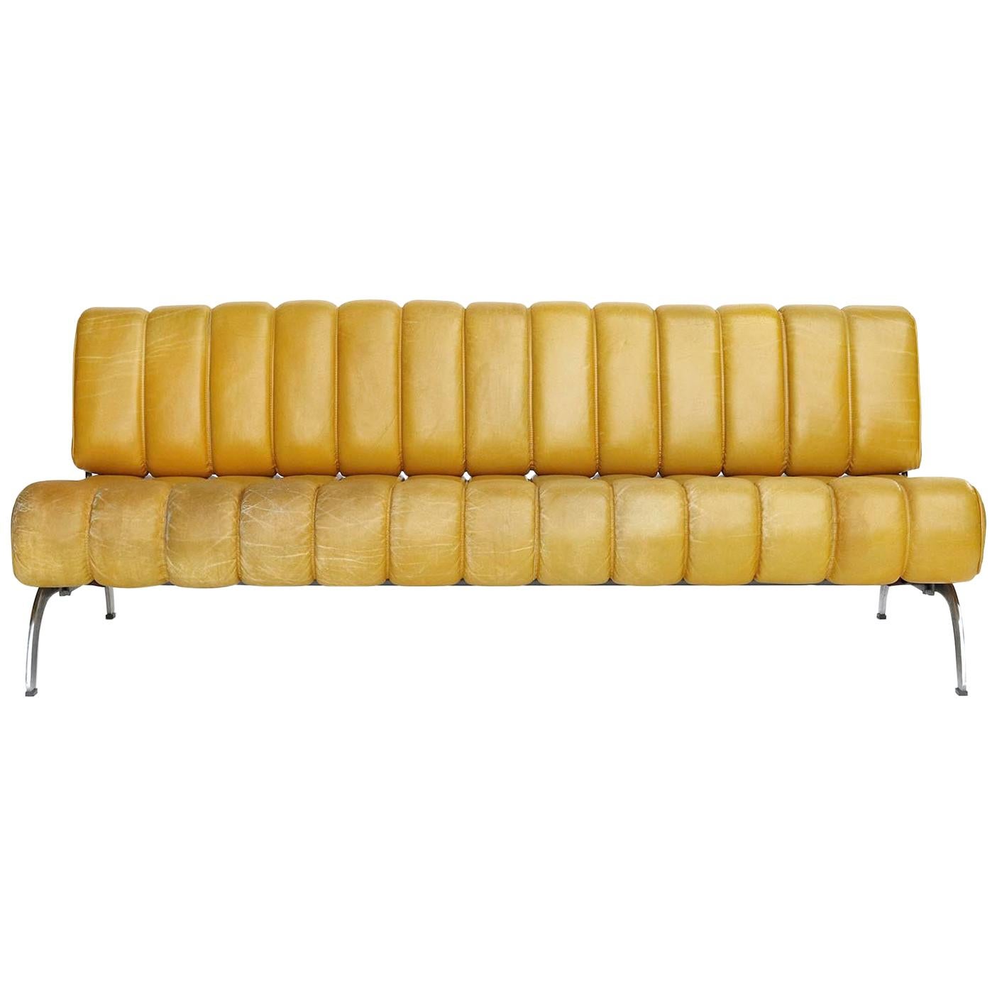 Karl Wittmann Sofa Daybed Independence, Patinated Yellow Leather, Austria, 1970s