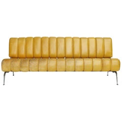 Vintage Karl Wittmann Sofa Daybed Independence, Patinated Yellow Leather, Austria, 1970s