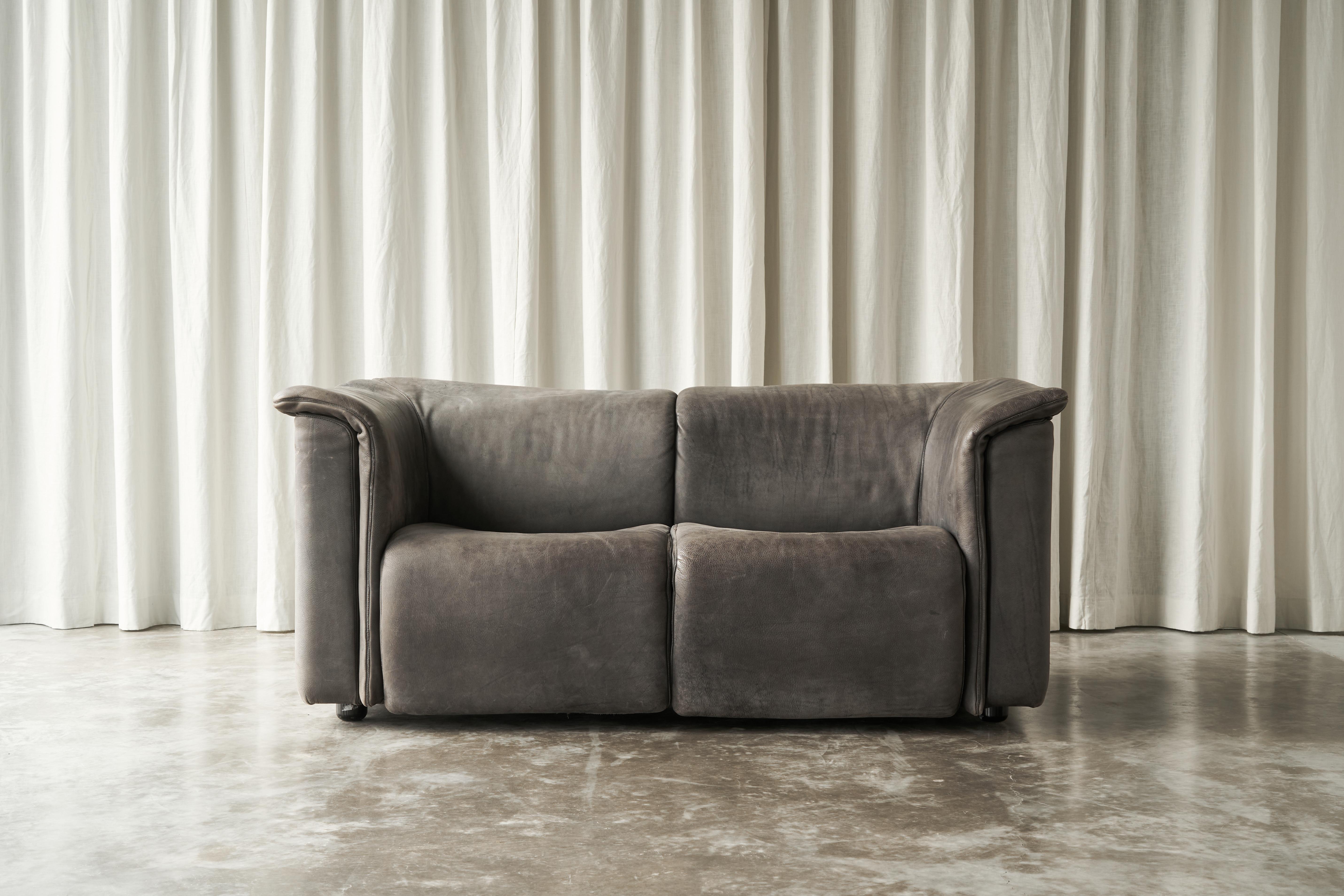 Mid-Century Modern Karl Wittmann Sofa in Patinated Grey Leather 1980s For Sale