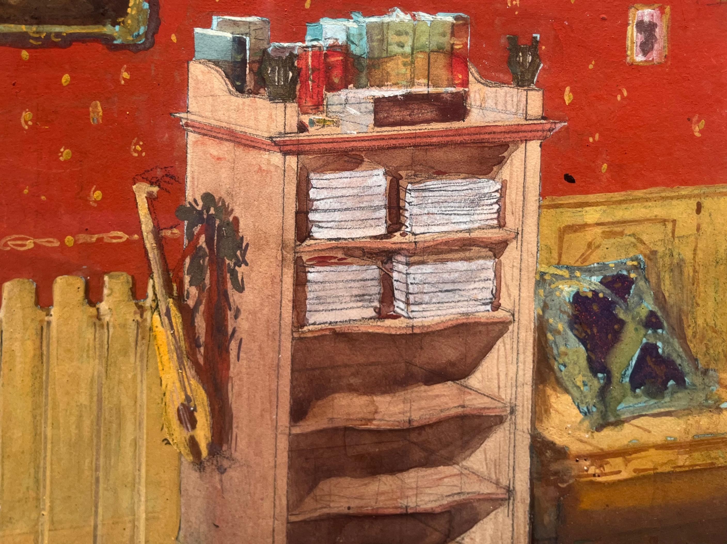 Sans titre (Intérieur avec bibliothèque), c. 1910 - Impressionnisme Painting par Karl Yens