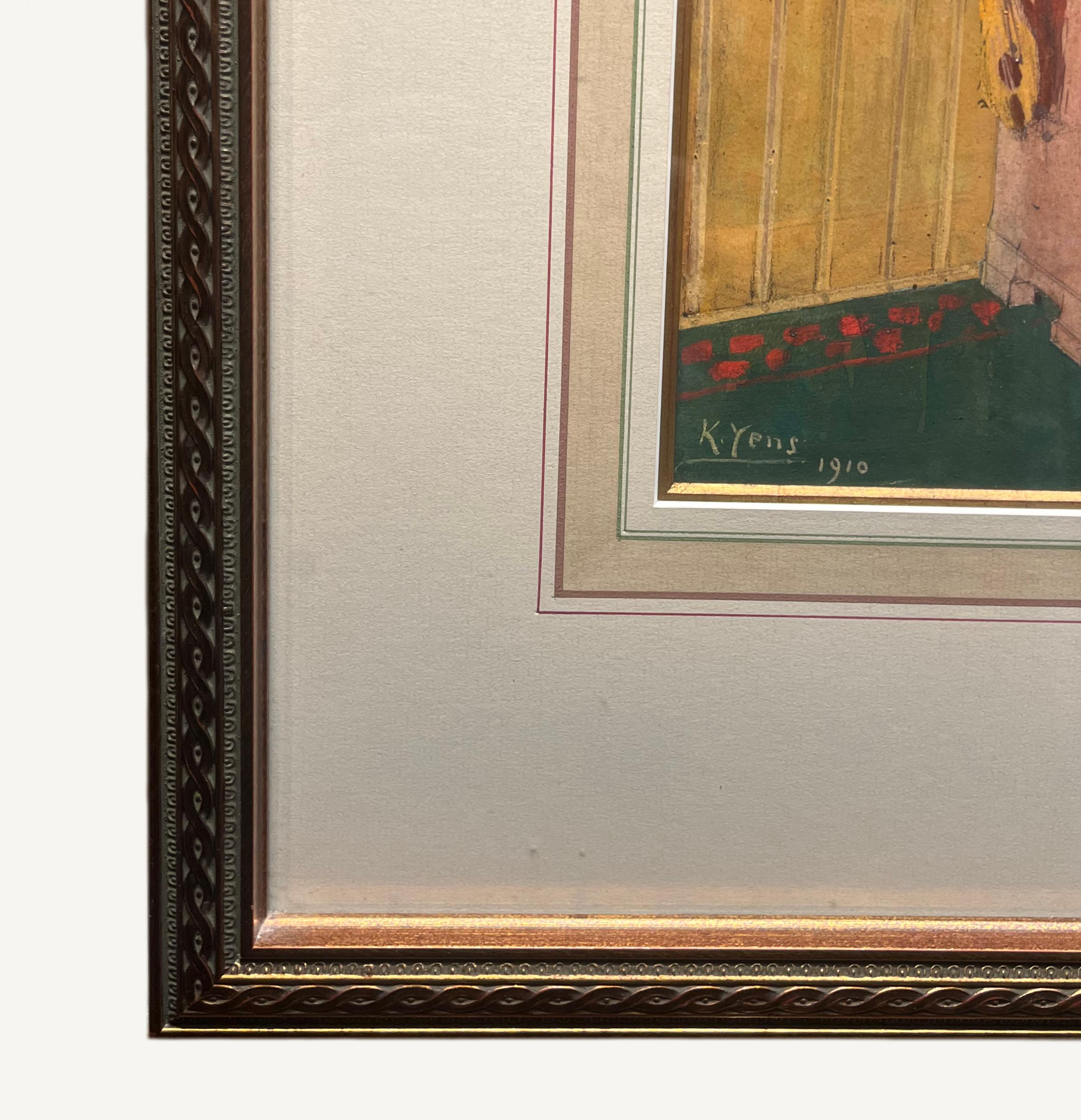 Sans titre (Intérieur avec bibliothèque), c. 1910 - Beige Interior Painting par Karl Yens