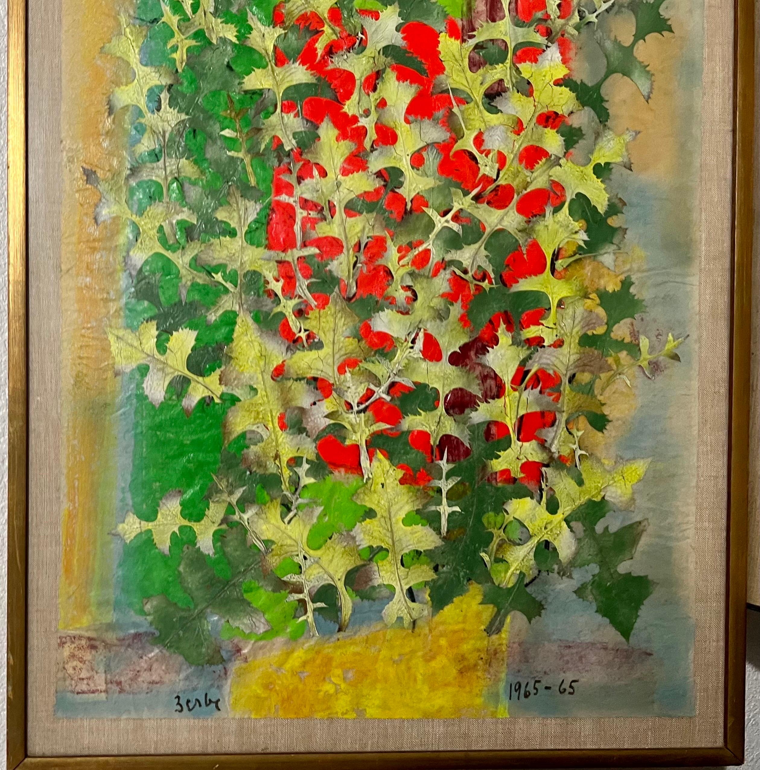 Boston Modernist Painting Floral Foliage Collage German Expressionist Karl Zerbe For Sale 6