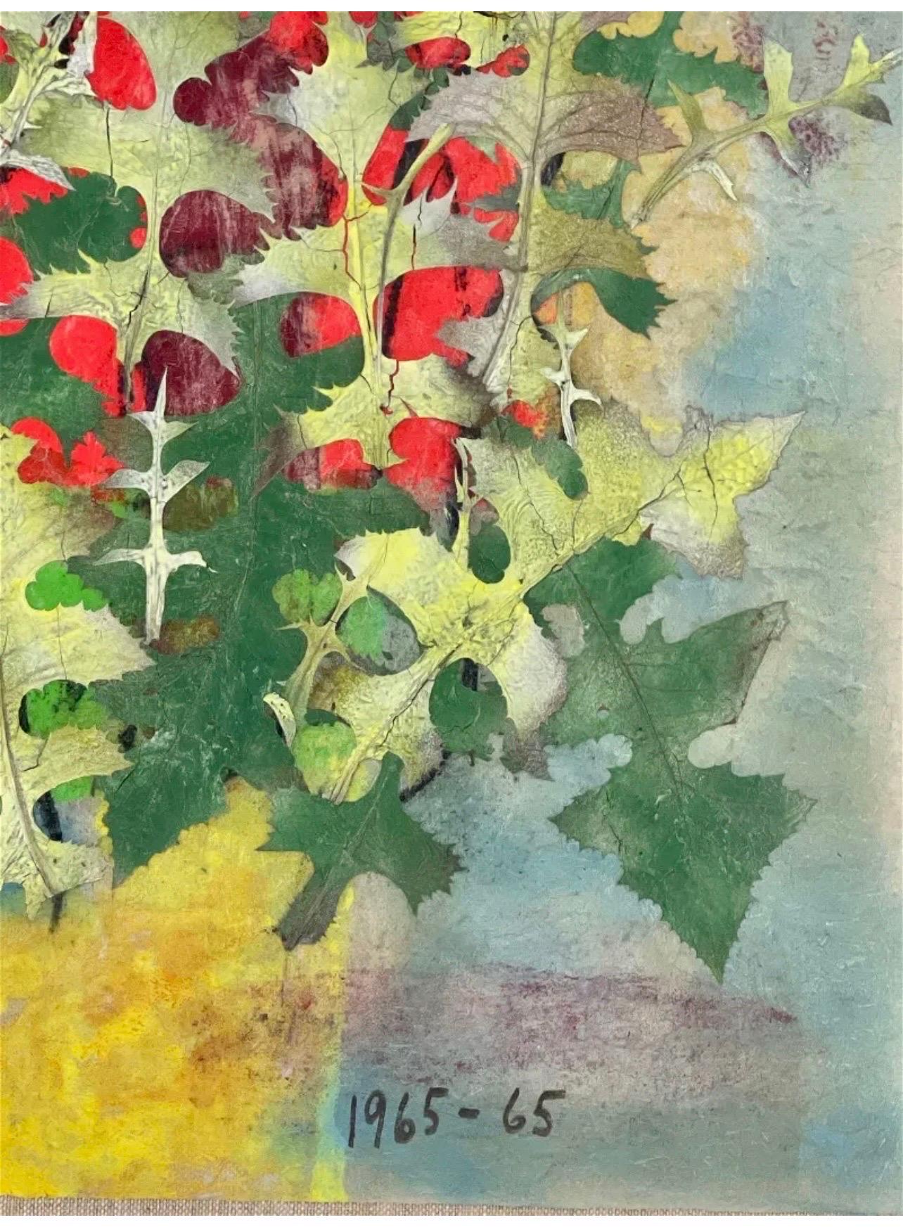 Boston Modernist Painting Floral Foliage Collage German Expressionist Karl Zerbe For Sale 7