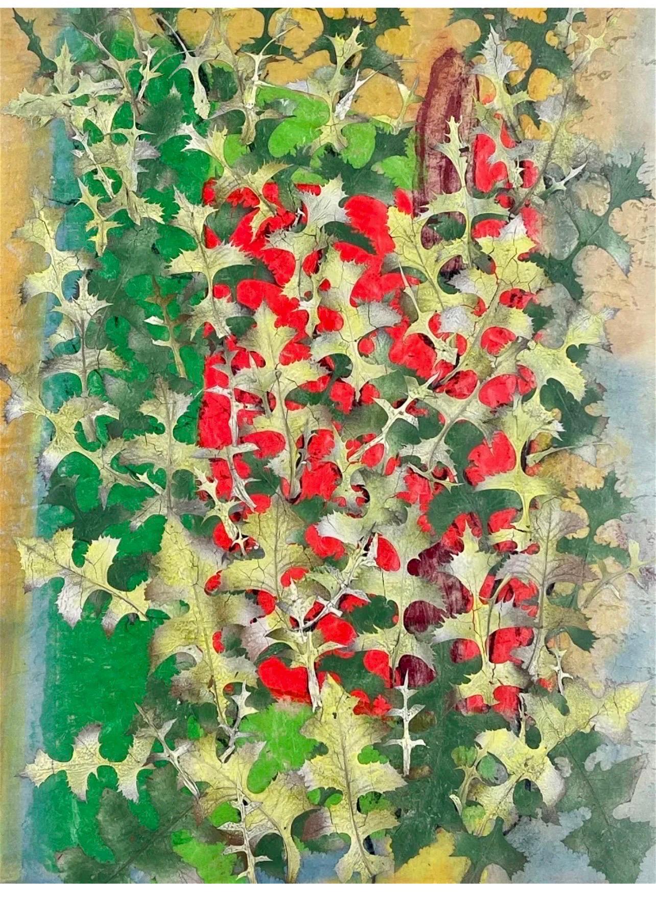 Boston Modernist Painting Floral Foliage Collage German Expressionist Karl Zerbe For Sale 8
