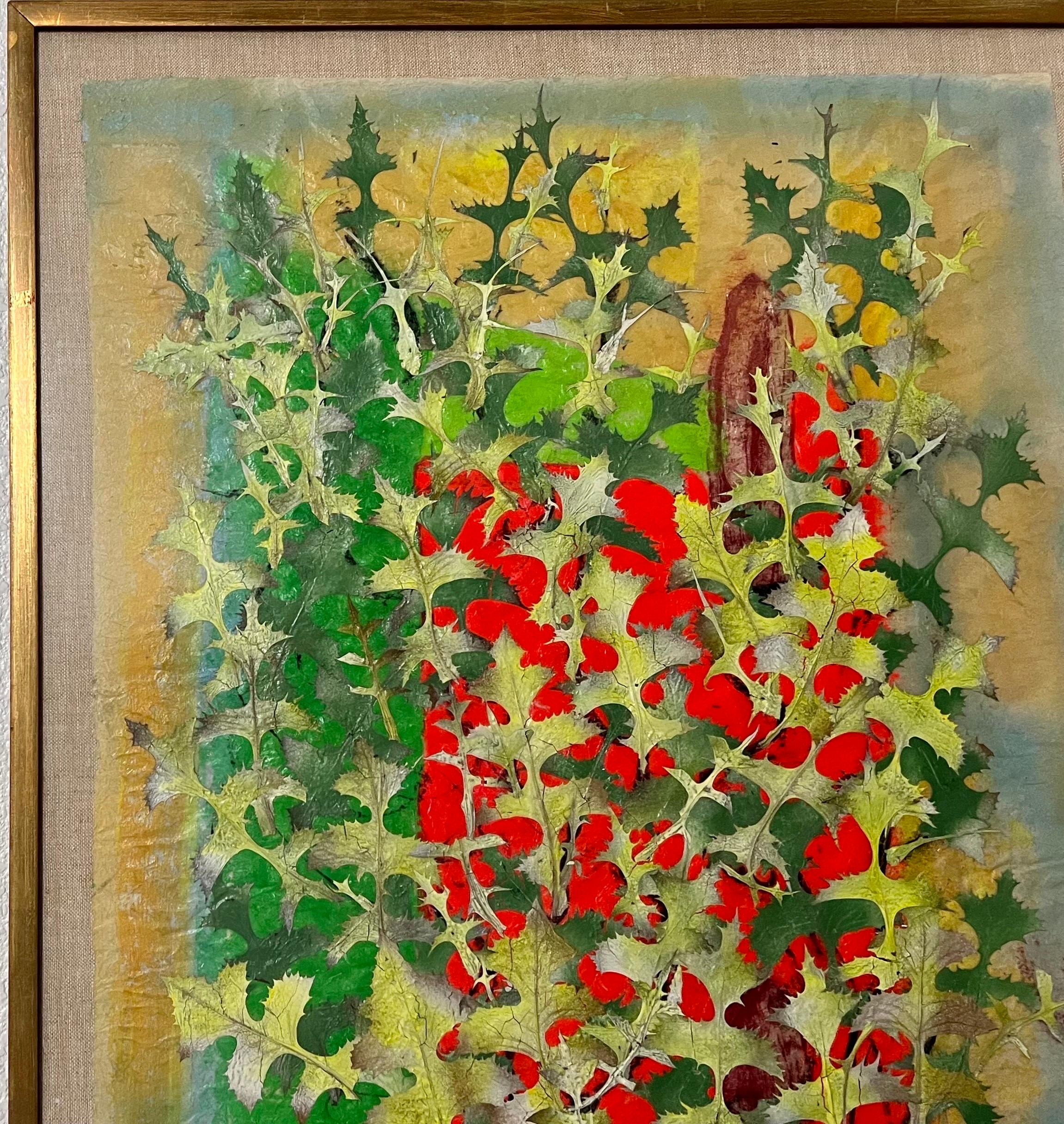 Boston Modernist Painting Floral Foliage Collage German Expressionist Karl Zerbe For Sale 9