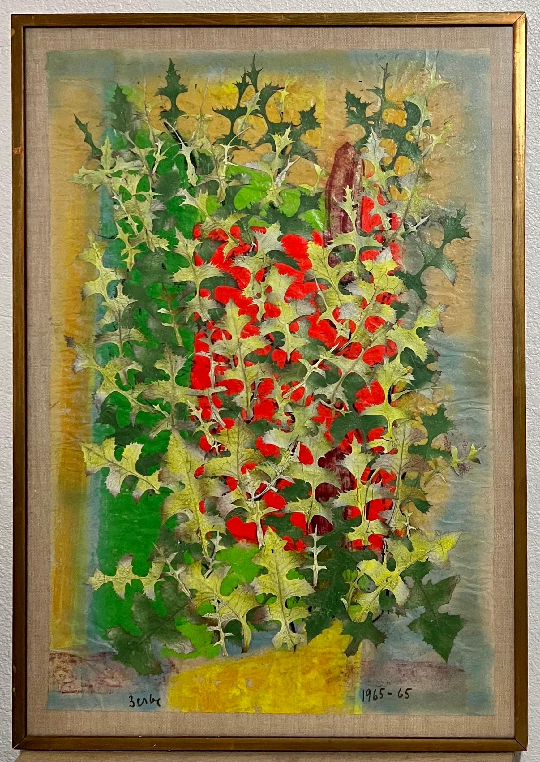 Boston Modernist Painting Floral Foliage Collage German Expressionist Karl Zerbe For Sale 12