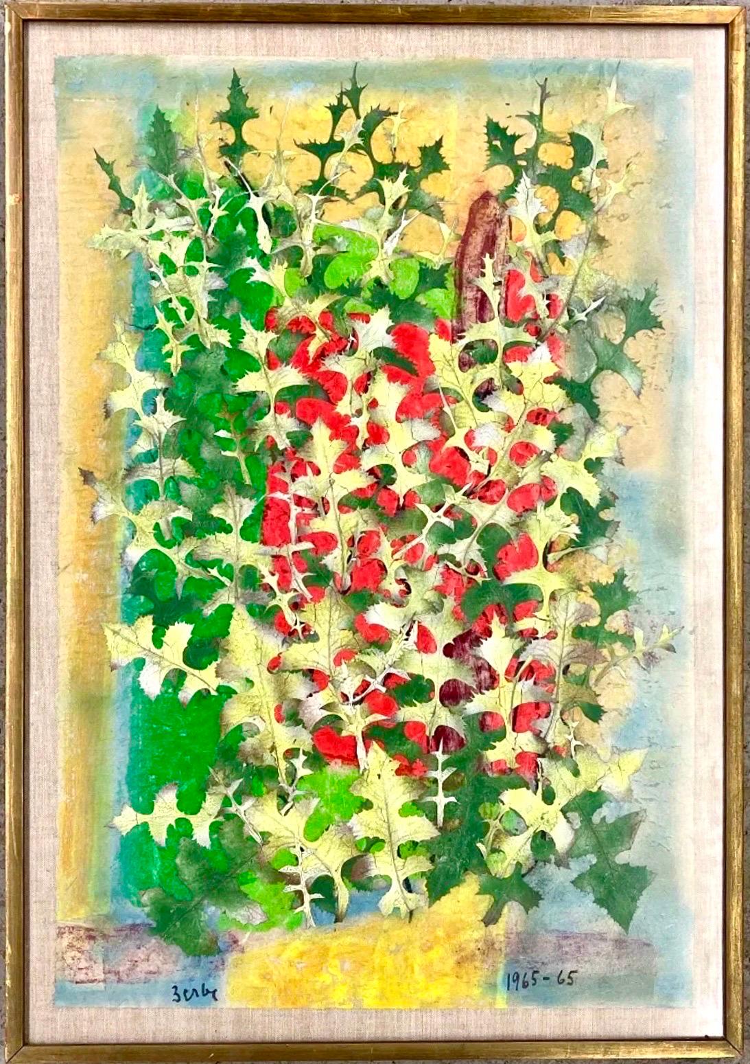 Boston Modernist Malerei Floral Foliage Collage Deutsch Expressionist Karl Zerbe im Angebot 1