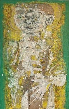 Vintage "Boy from Mansos, " Karl Zerbe, Green Figurative "Degenerate" Art Collage