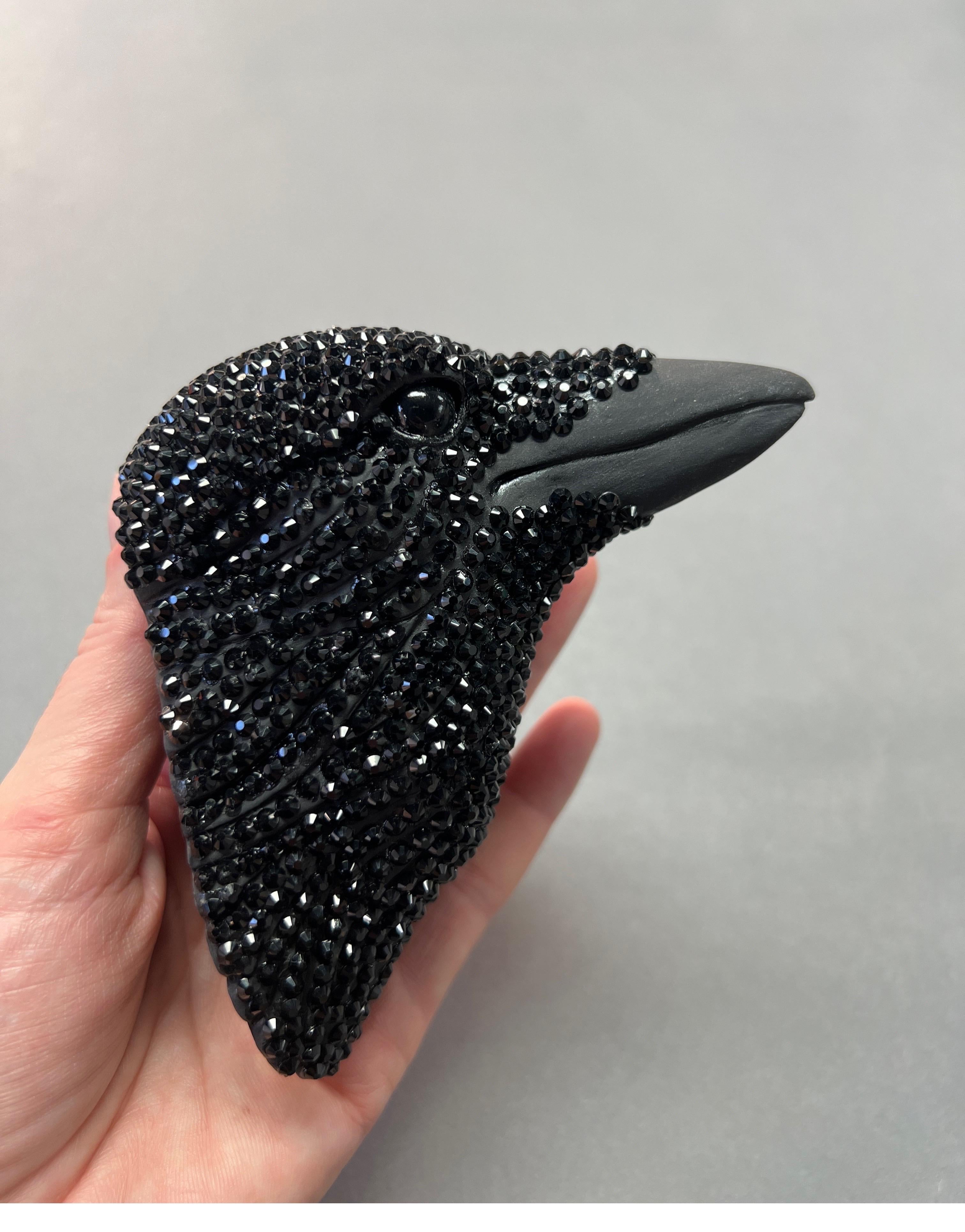 Ceramic, Swarovski Crystals, Wall Sculpture of Crow Head For Sale 2