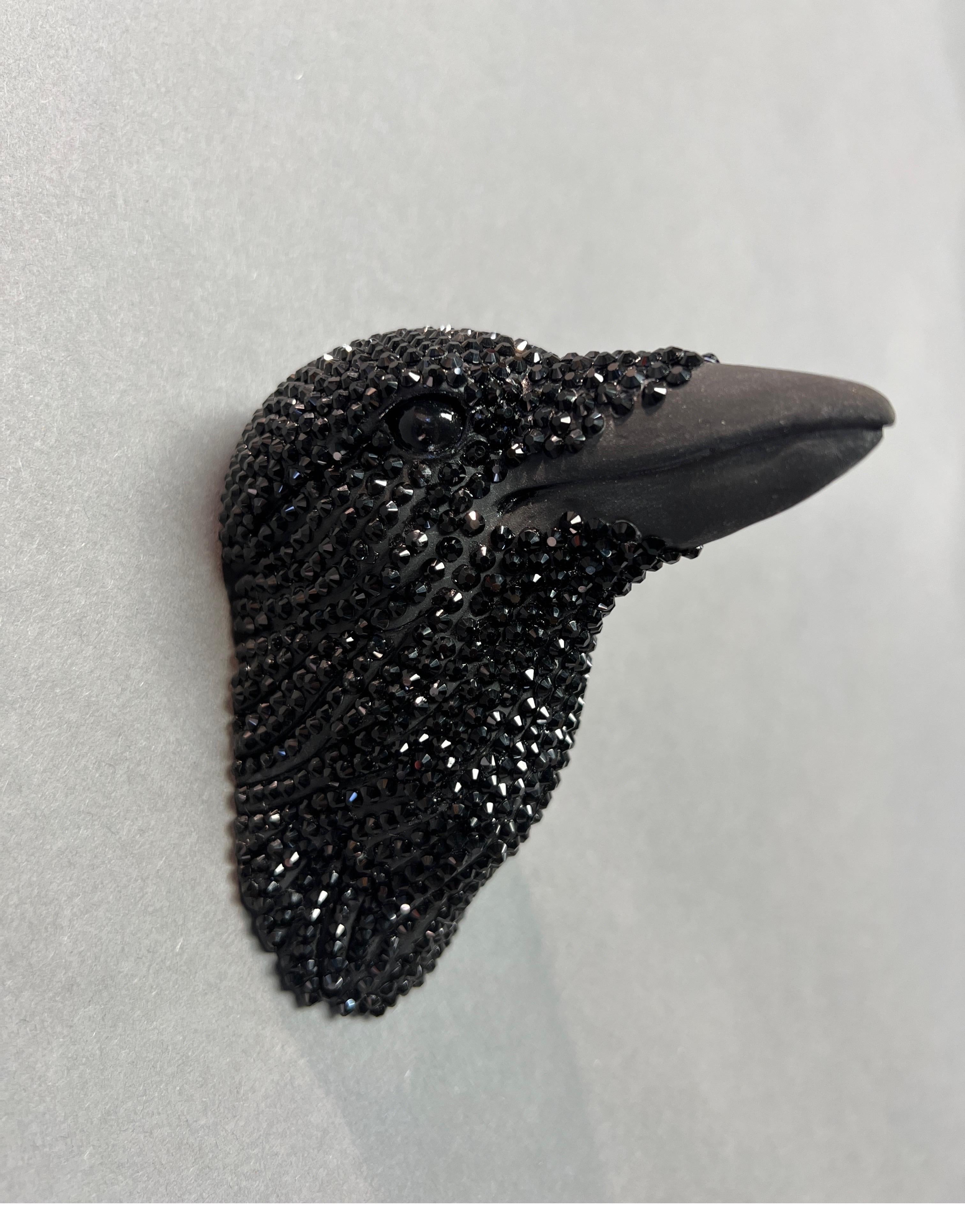 Ceramic, Swarovski Crystals, Wall Sculpture of Crow Head