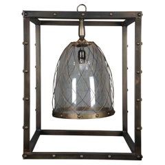 Vintage Karlin Industrial Nested Cage Glass Bell Chandelier Pendant Light Chandelier