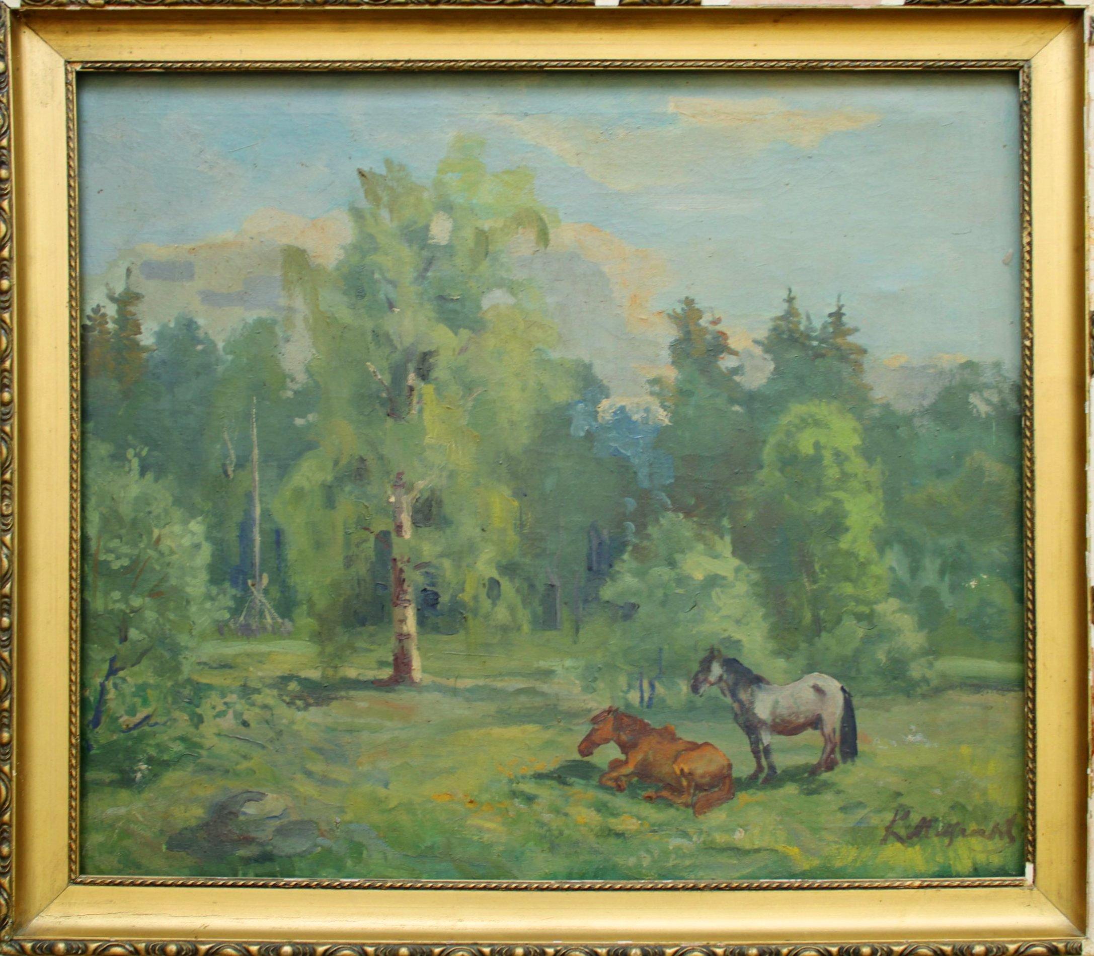 Kārlis Miesnieks (1887-1977). À la lisière de la forêt, huile/toile, 60x69 cm - Painting de Karlis Miesnieks