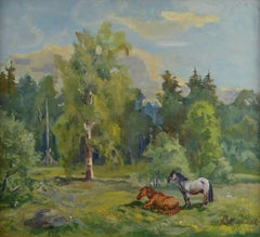 Kārlis Miesnieks (1887-1977). À la lisière de la forêt, huile/toile, 60x69 cm