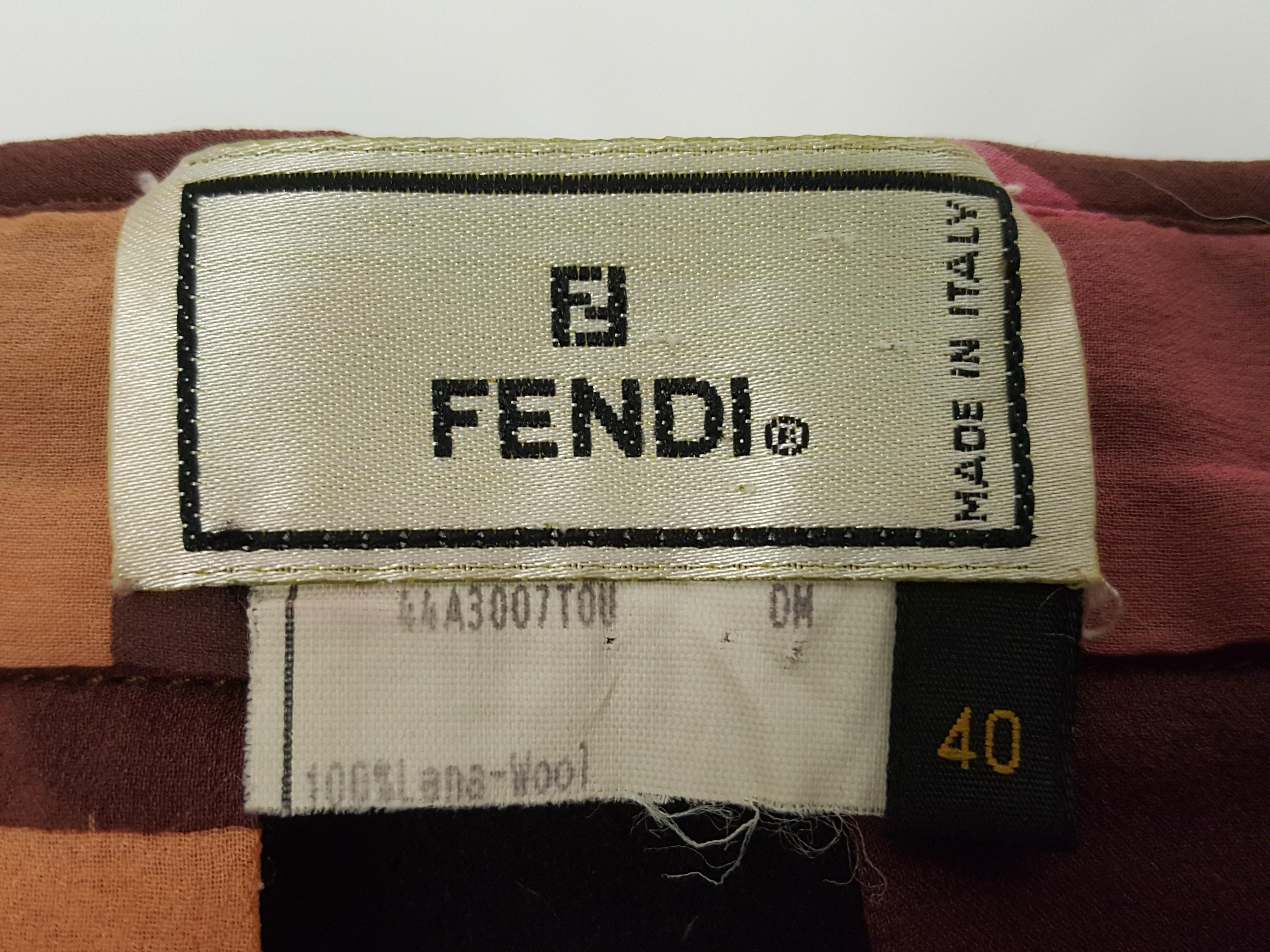 Fendi Lagerfeld 2000 Runway HighSlit FF Logo SilkChiffon&Buttons WoolPanelSkirt For Sale 3