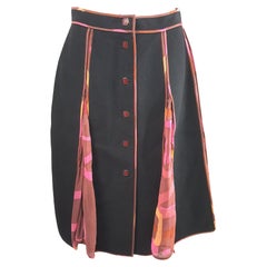 Fendi 2000 Runway FF Logo Gonna in seta, chiffon e bottoni, in lana, con pannello alto e liscio