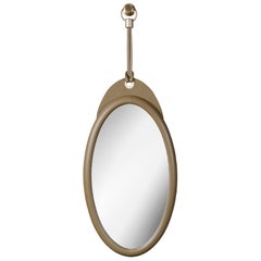 Karlo Oval Mirror Large in Leather and Brushed Brass by Madheke