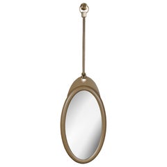 Karlo Oval Mirror Medium in Leather and Brushed Brass by Madheke