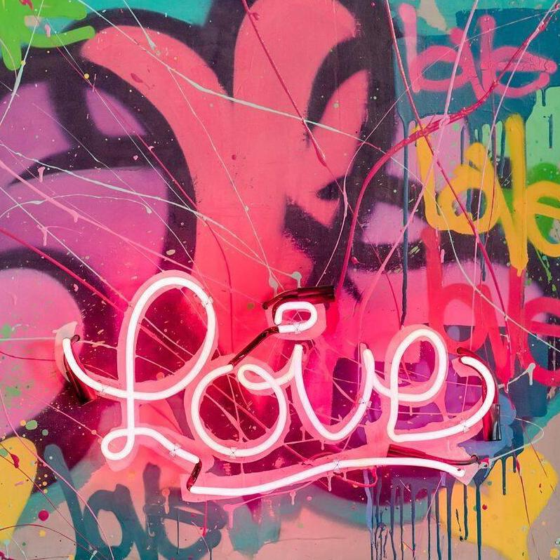 Much Love - Original Graffiti Painting - Contemporary - Neon on Wood 1