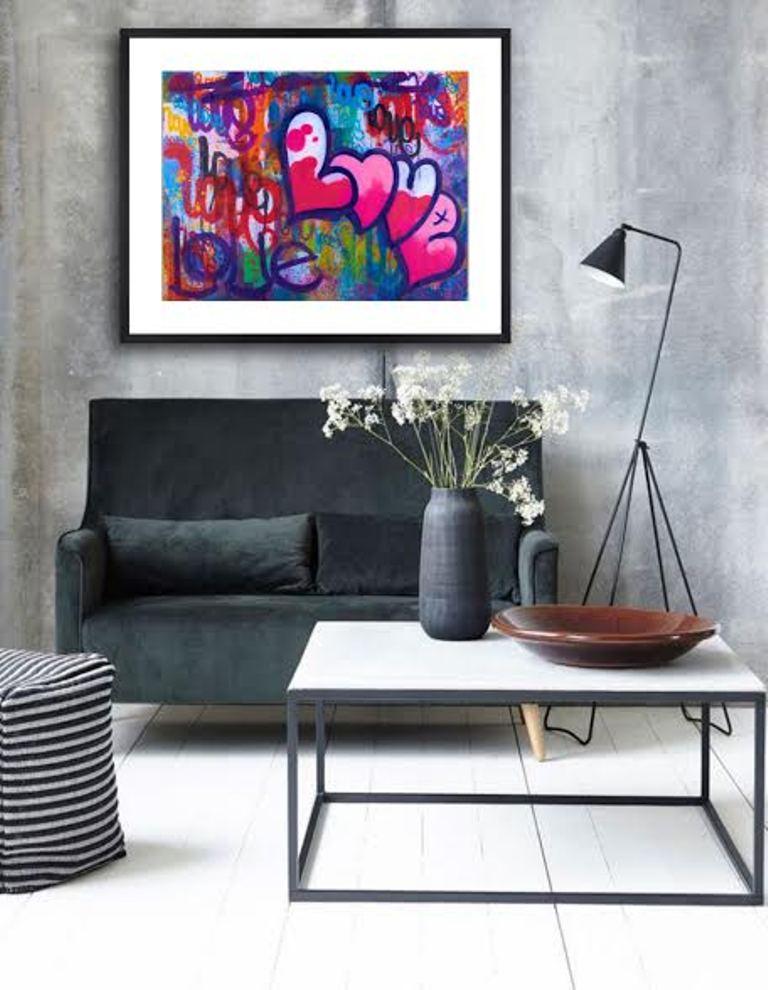 Big Love - Framed Limited Edition Print - Contemporary - Graffiti Inspired - Purple Abstract Print by Karlos Marquez