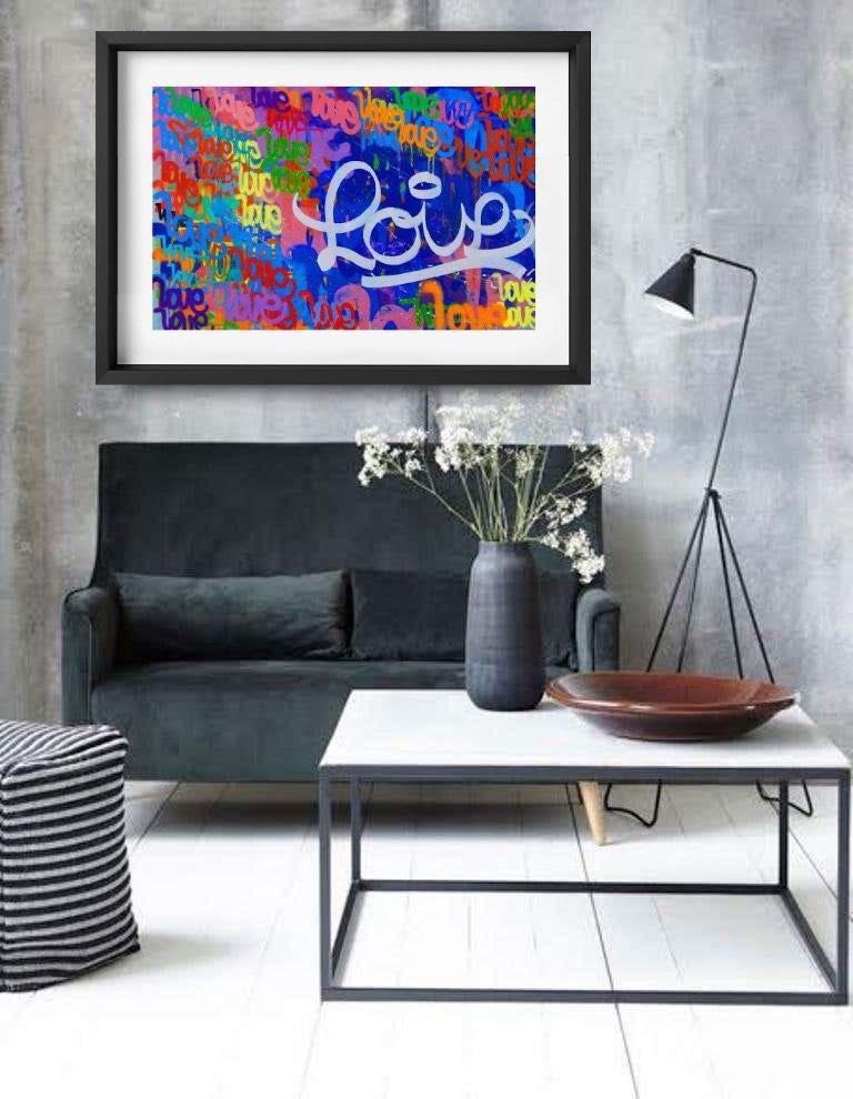 Love Always - Framed Limited Edition Print - Contemporary - Graffiti Inspired - Gray Abstract Print by Karlos Marquez
