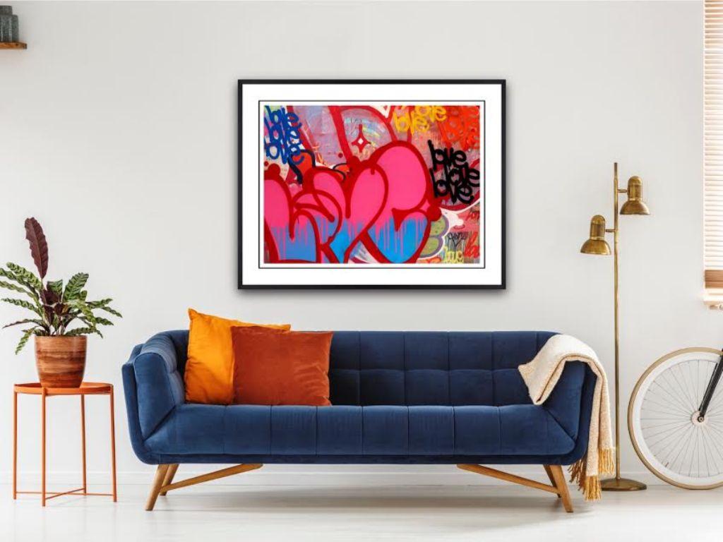 Sweet Love - Framed Limited Edition Print - Contemporary - Graffiti Inspired - Beige Abstract Print by Karlos Marquez