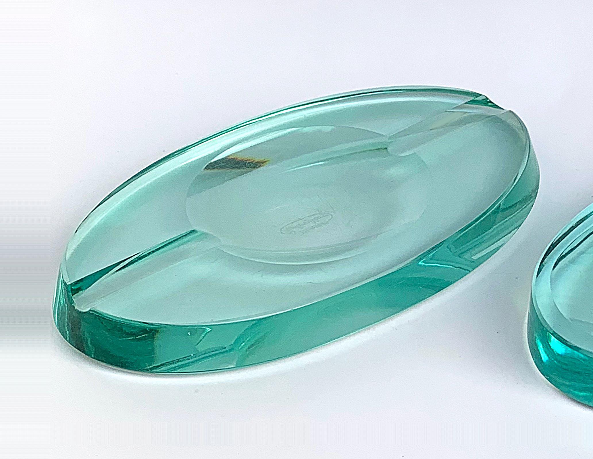Other Karlovy Vary Moser, Ashtray Aquamarine Faceted Crystal Czech Republic, 1950s