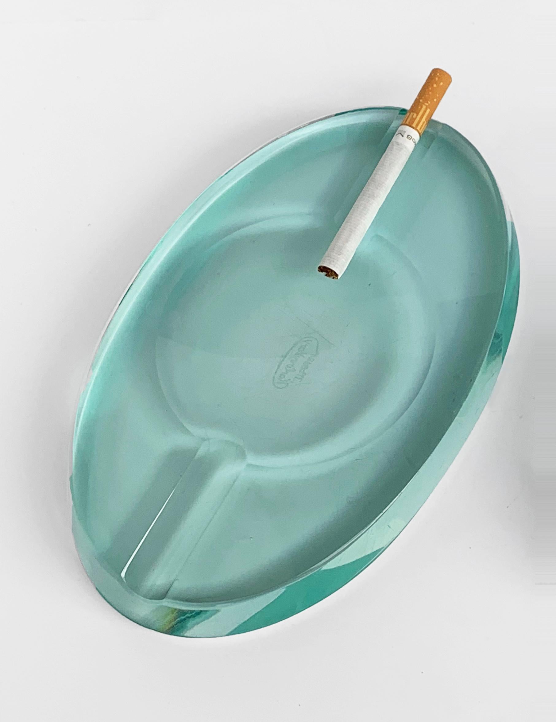 Karlovy Vary Moser, Ashtray Aquamarine Faceted Crystal Czech Republic, 1950s In Fair Condition In Roma, IT