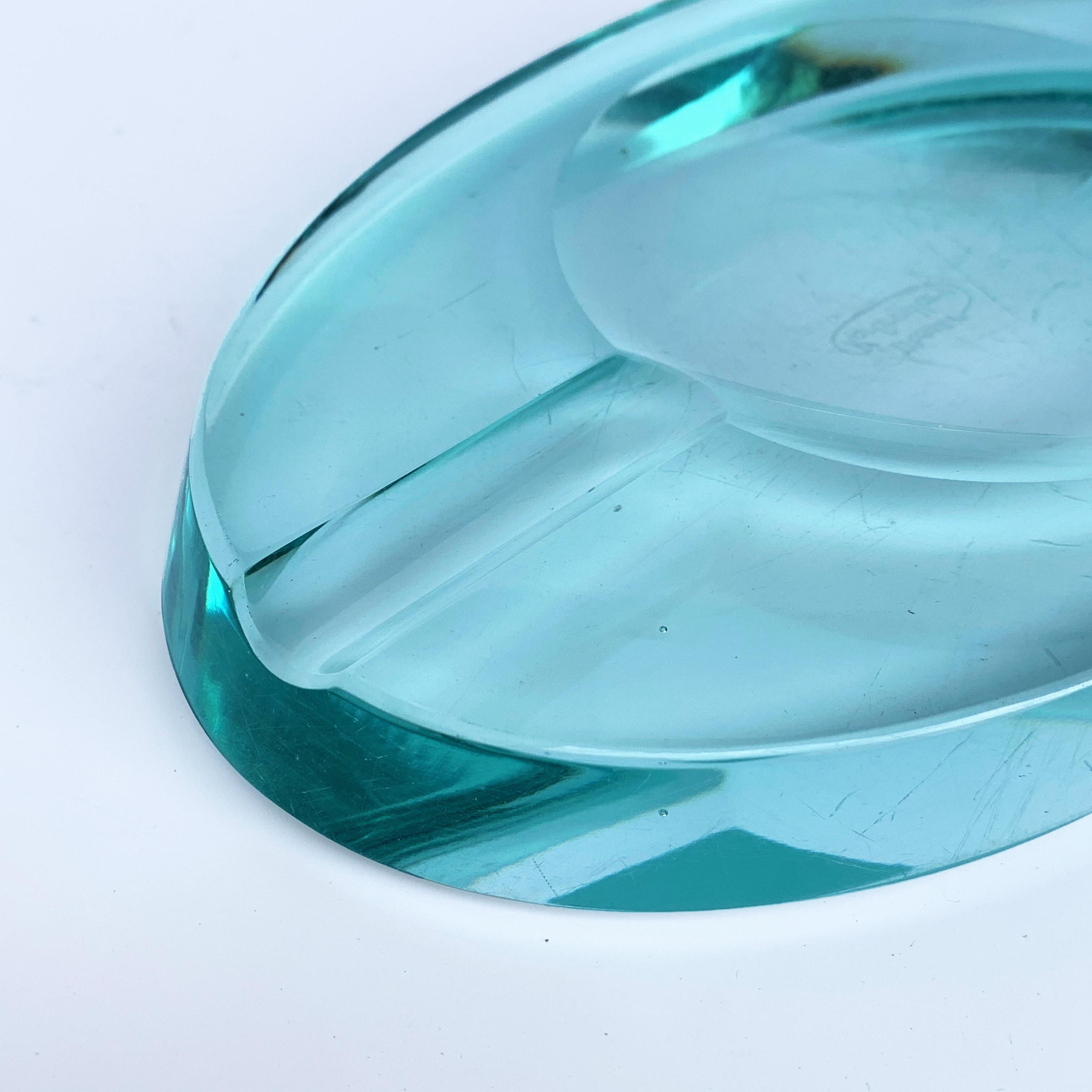 Karlovy Vary Moser, Ashtray Aquamarine Faceted Crystal Czech Republic, 1950s 3
