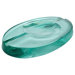 Vintage Karlovy Vary Moser, Ashtray Aquamarine Faceted Crystal Czech Republic, 1950s