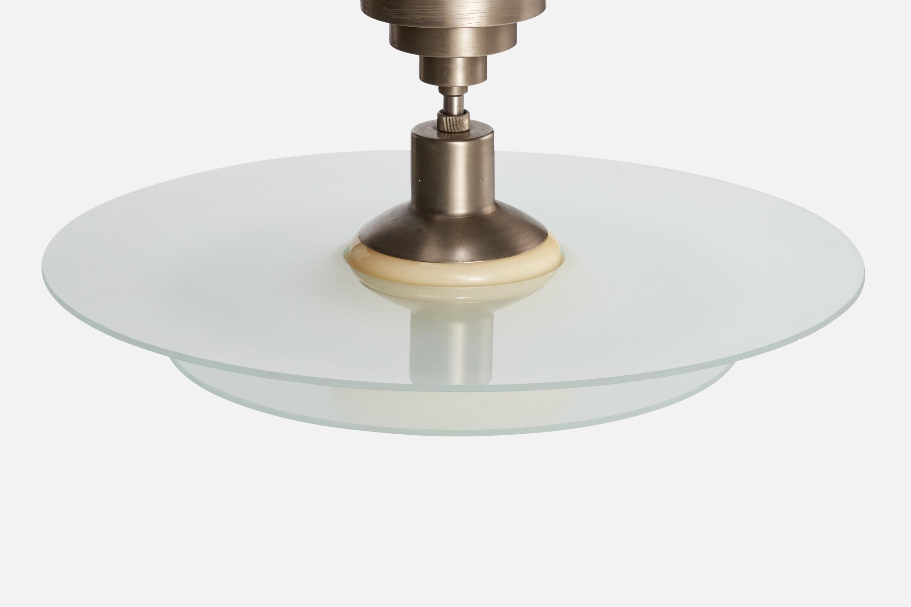 Scandinavian Modern Karlskrona Lampfabrik, Pendant Light, Metal, Glass, Sweden, 1930s For Sale