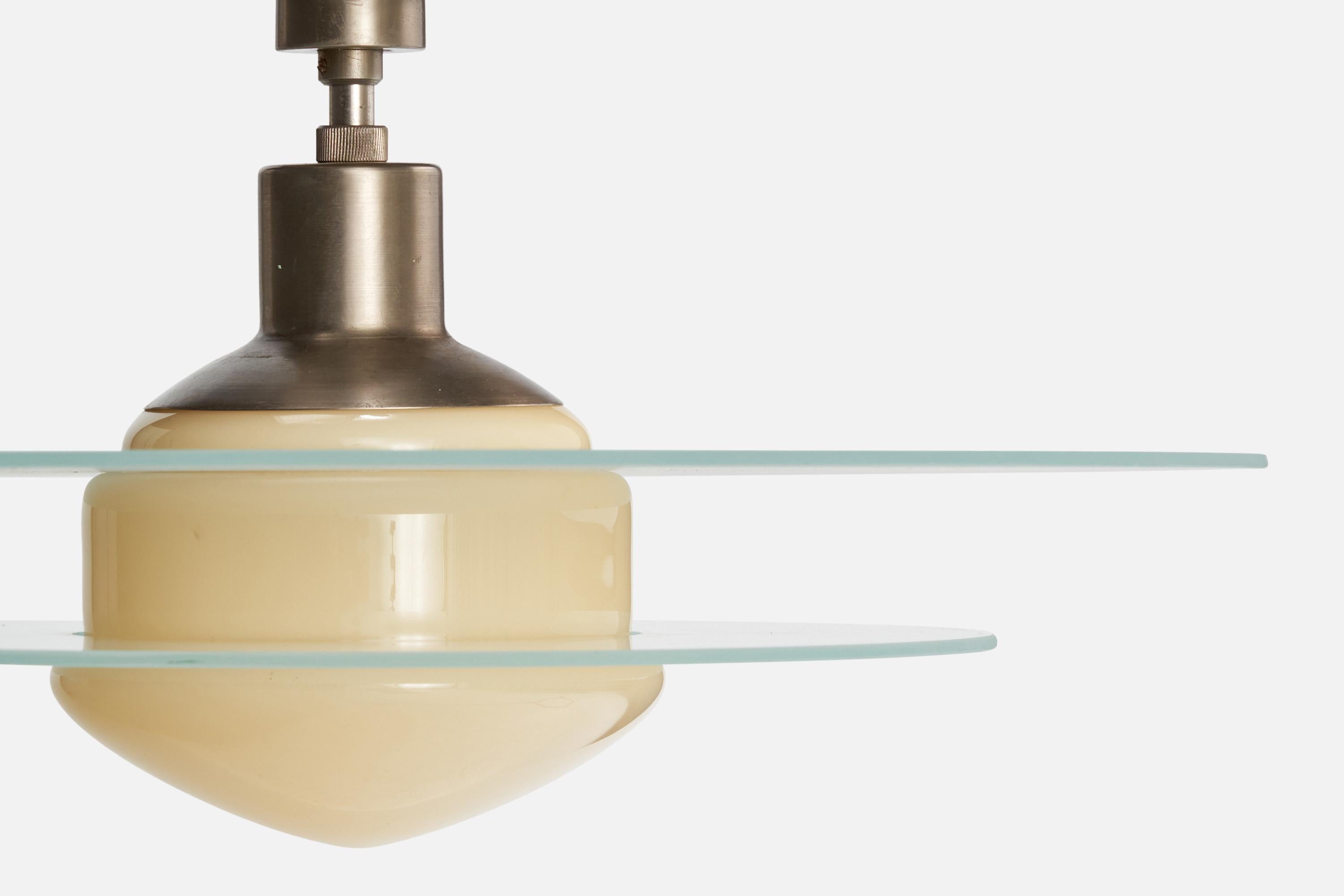 Swedish Karlskrona Lampfabrik, Pendant Light, Metal, Glass, Sweden, 1930s For Sale