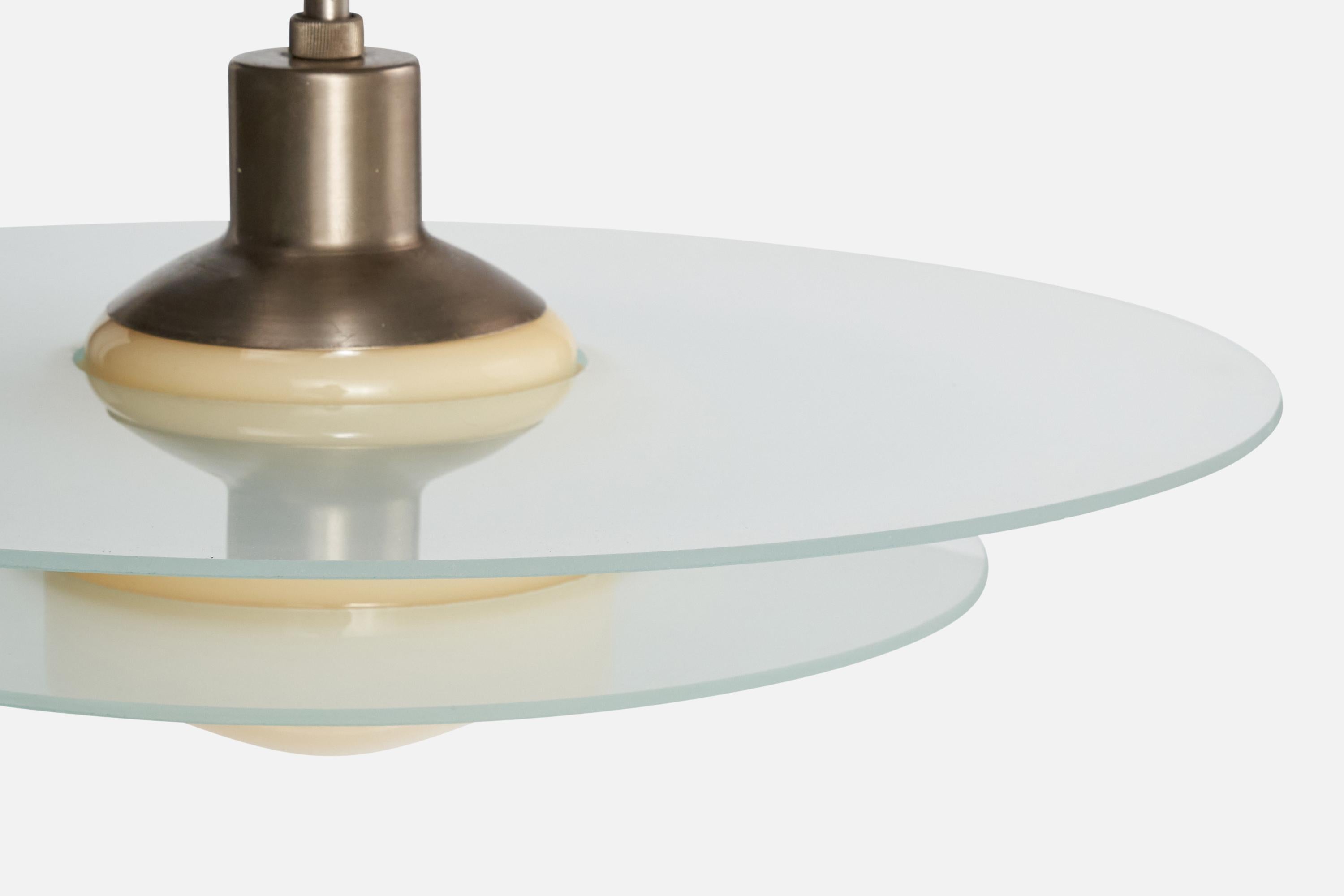 Karlskrona Lampfabrik, Pendant Light, Metal, Glass, Sweden, 1930s In Good Condition For Sale In High Point, NC