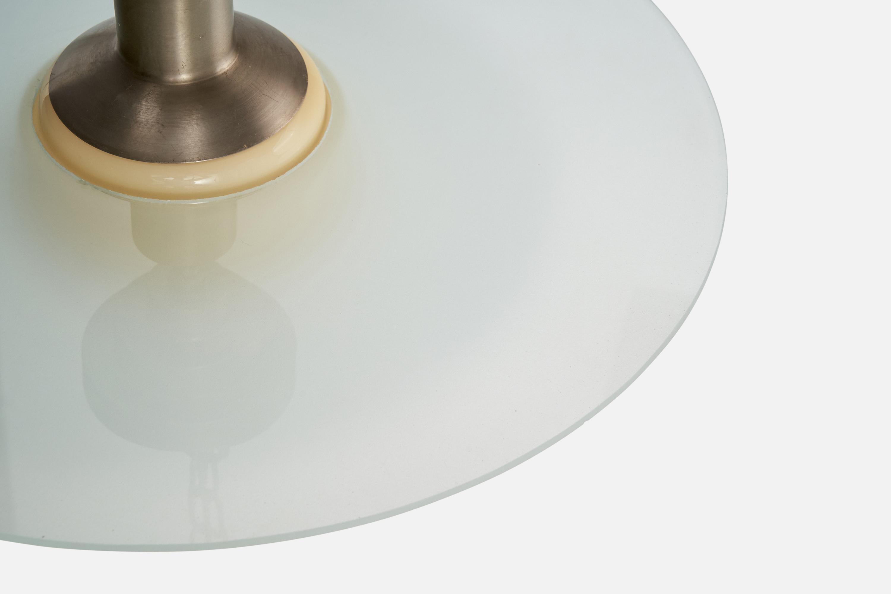 Karlskrona Lampfabrik, Pendant Light, Metal, Glass, Sweden, 1930s For Sale 1