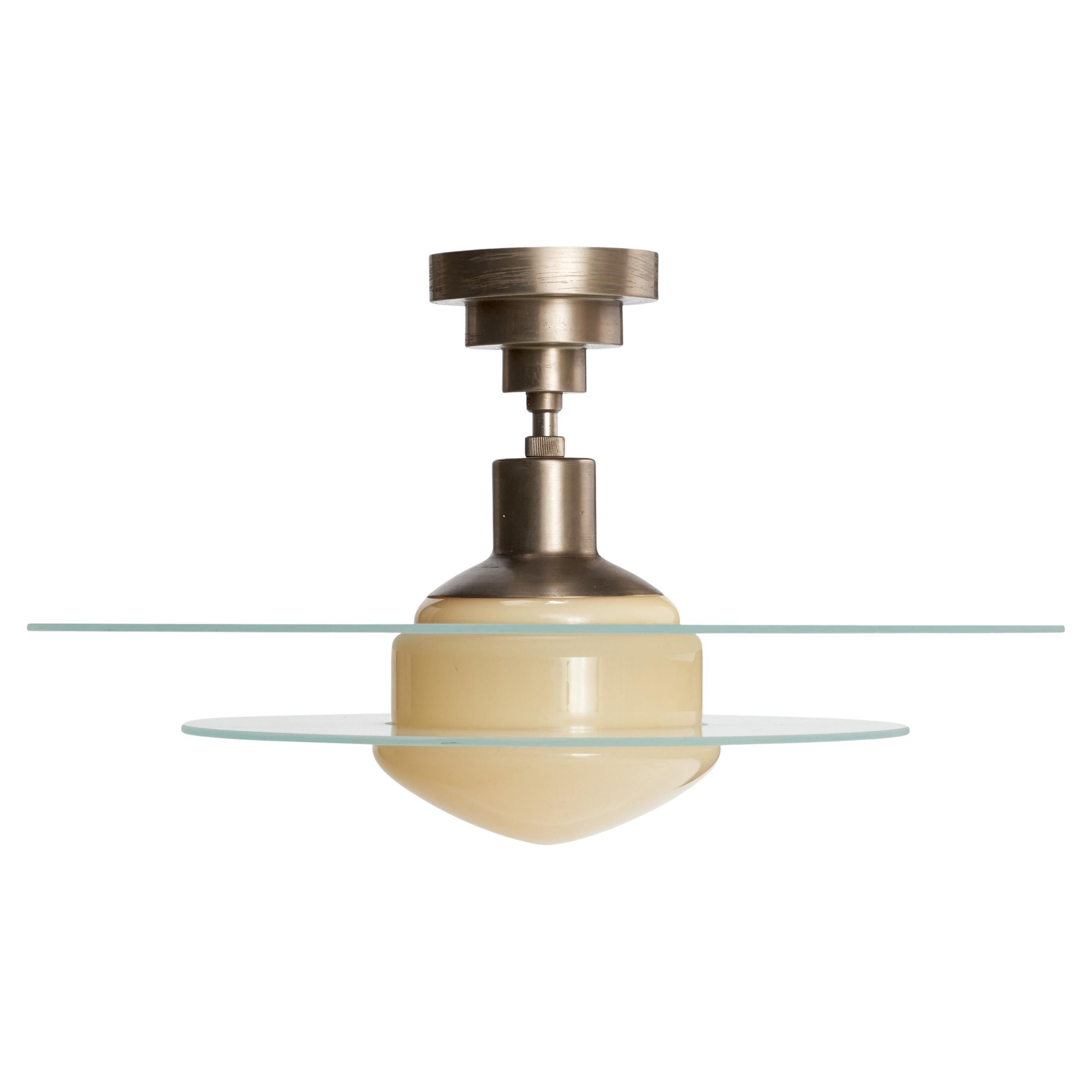 Karlskrona Lampfabrik, Pendant Light, Metal, Glass, Sweden, 1930s For Sale