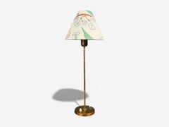 Karlskrona Lampfabrik, Table Lamp, Brass, Josef Frank Fabric, Sweden, 1940s