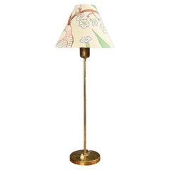 Karlskrona Lampfabrik, lampe de table, laiton, tissu Josef Frank, Suède, années 1940