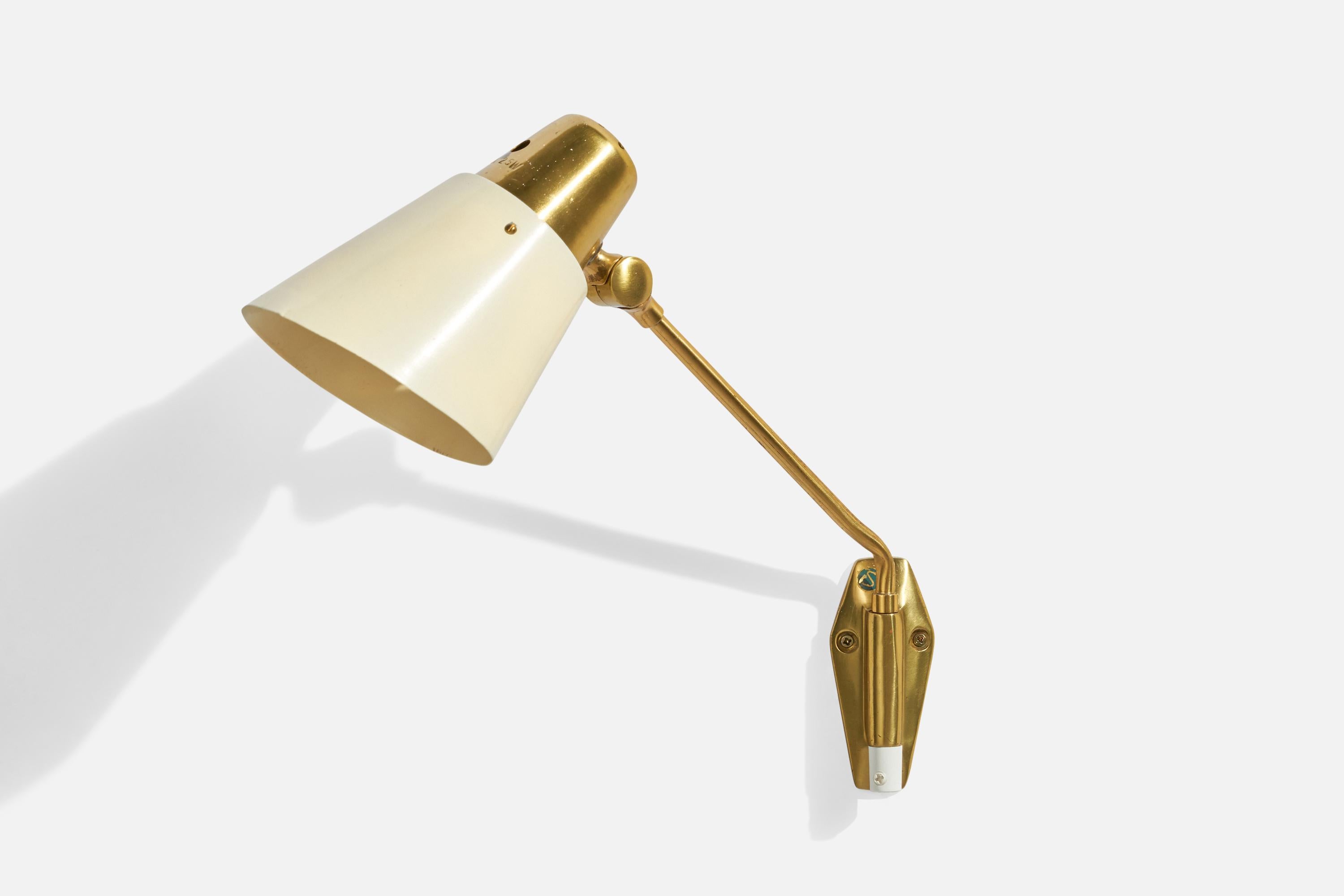 Swedish Karlskrona Lampfabrik, Wall Light, Brass, Metal, Sweden, 1950s For Sale