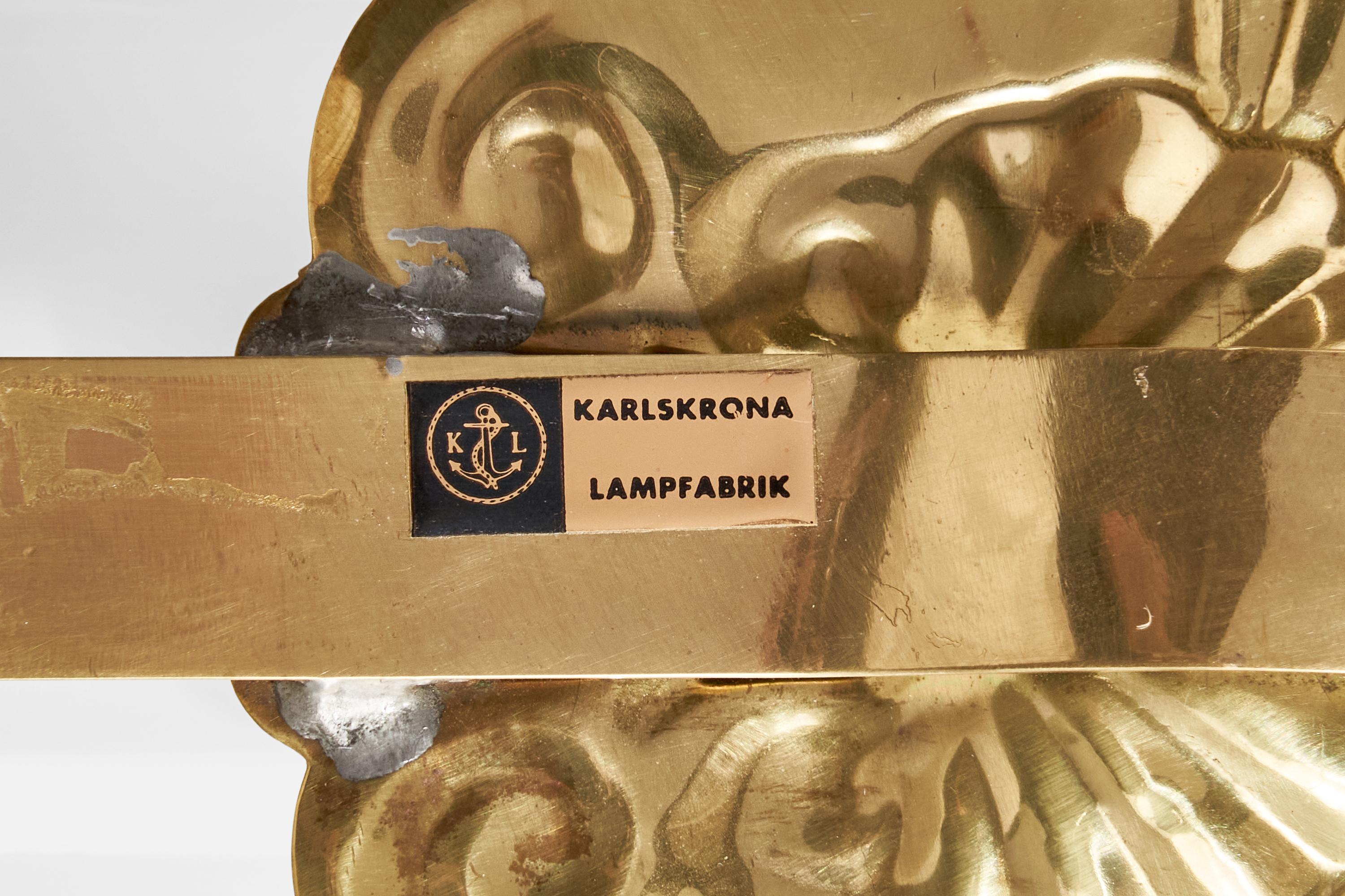 Swedish Karlskrona Lampfabrik, Wall Lights, Brass, Glass, Sweden, 1940s
