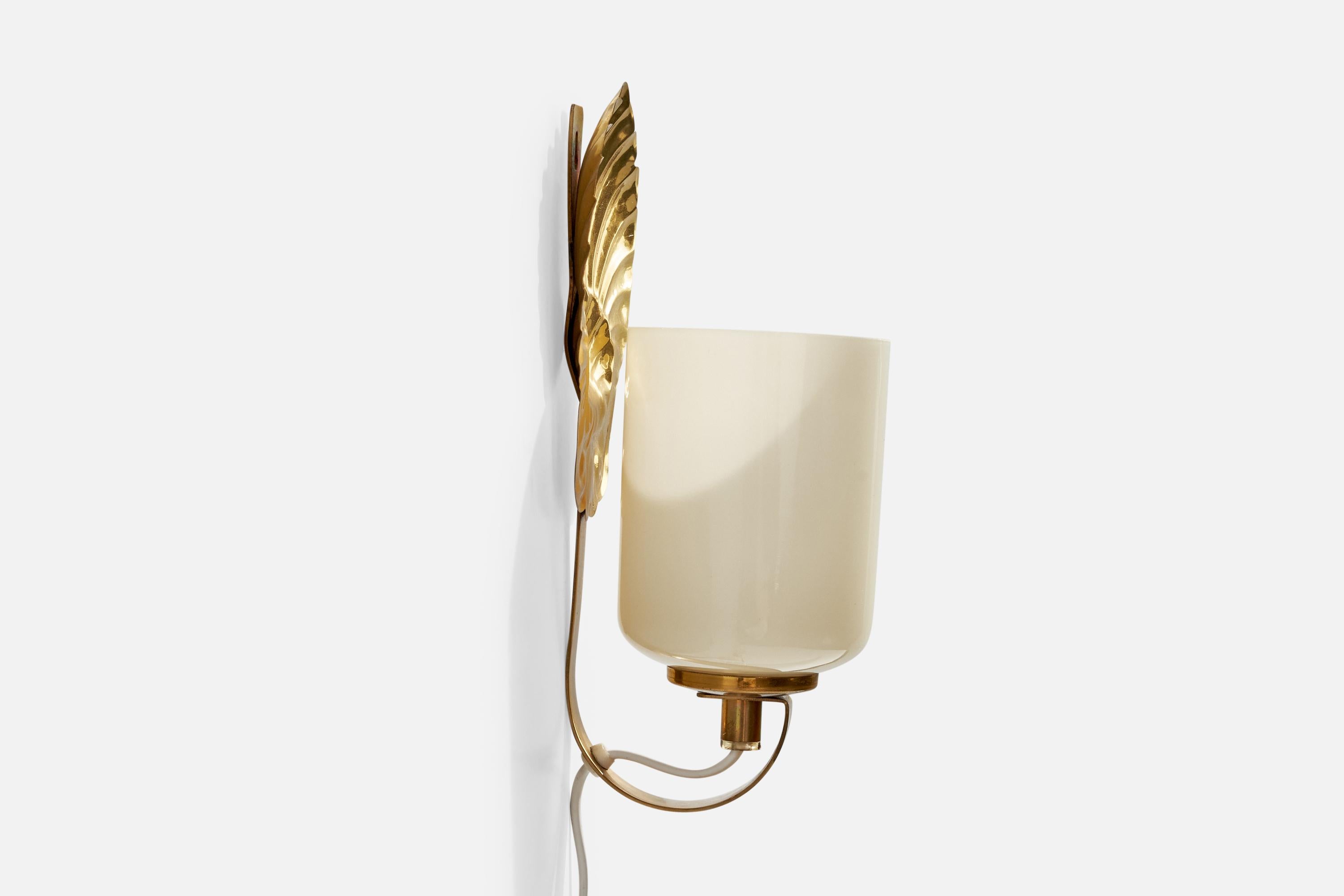 Karlskrona Lampfabrik, Wall Lights, Brass, Glass, Sweden, 1940s 1