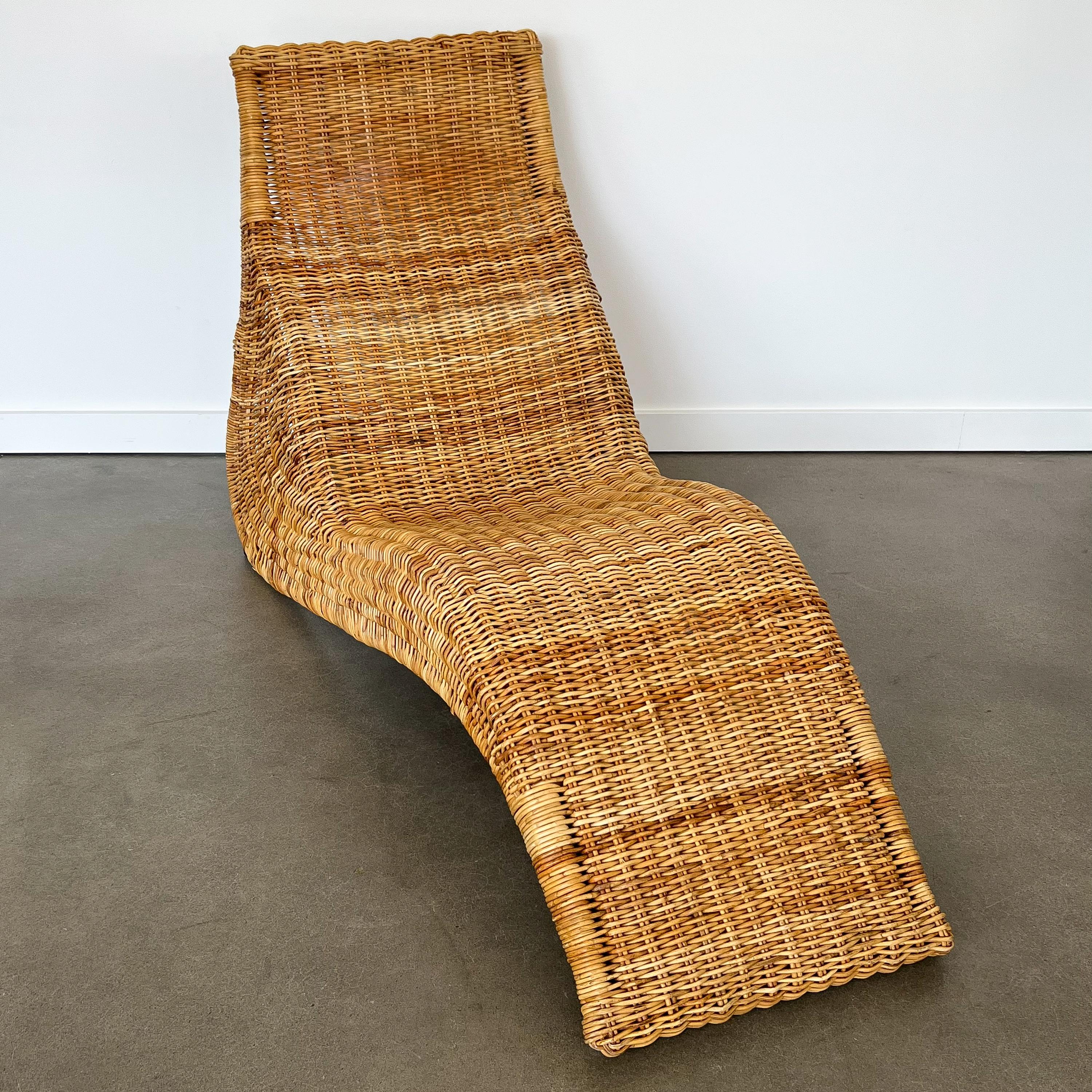 Late 20th Century Karlskrona Rattan Wicker Chaise Lounge by Karl Malmvall for Ikea