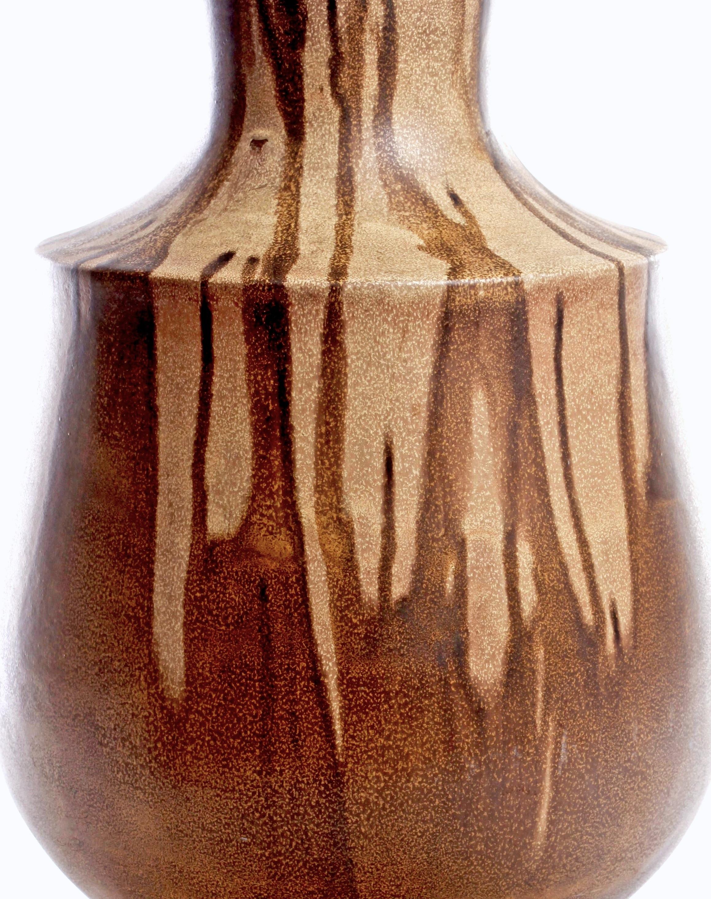 Glazed Karlsruhe German Ceramic Drippy Extra Large Striped Vase, circa 1970s For Sale