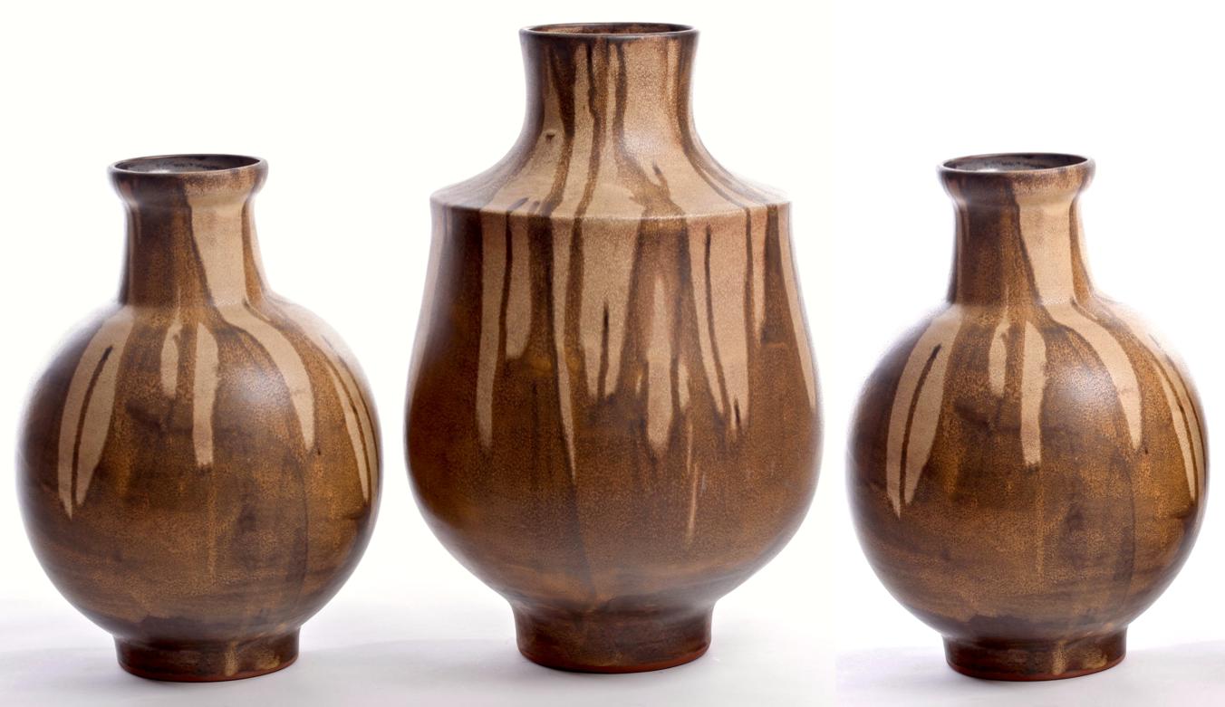 Karlsruhe - Vase en céramique allemande à rayures extra-larges Drippy, vers 1970 en vente 1