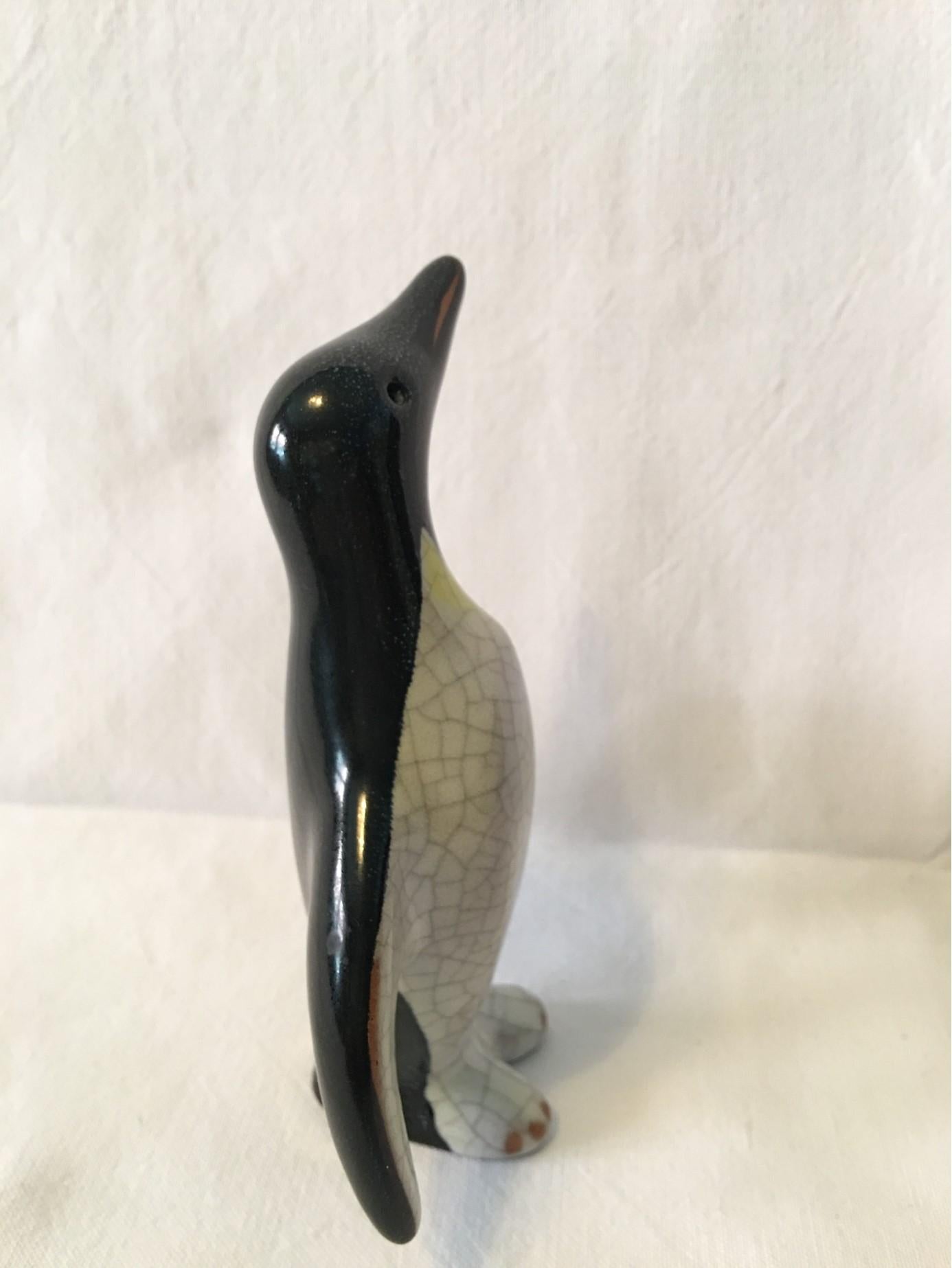 German Karlsruhe Majolika Ceramic Penguin by Walter Bosse from 1960's