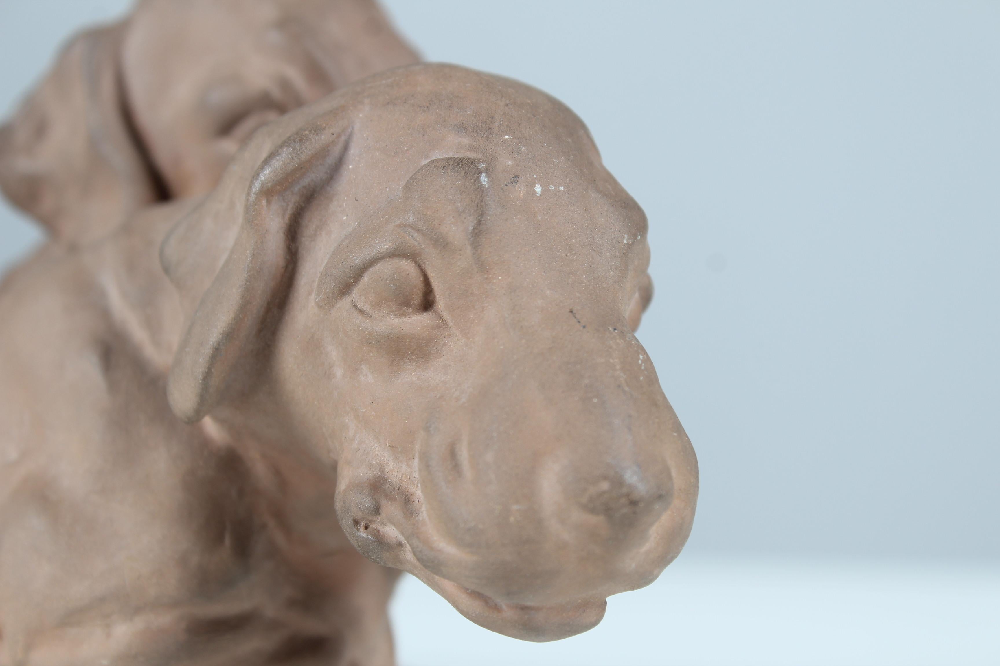 Karlsruhe Majolika Manufactory Sculpture, Dogs, Dachshund, Germany, 20th Century For Sale 2
