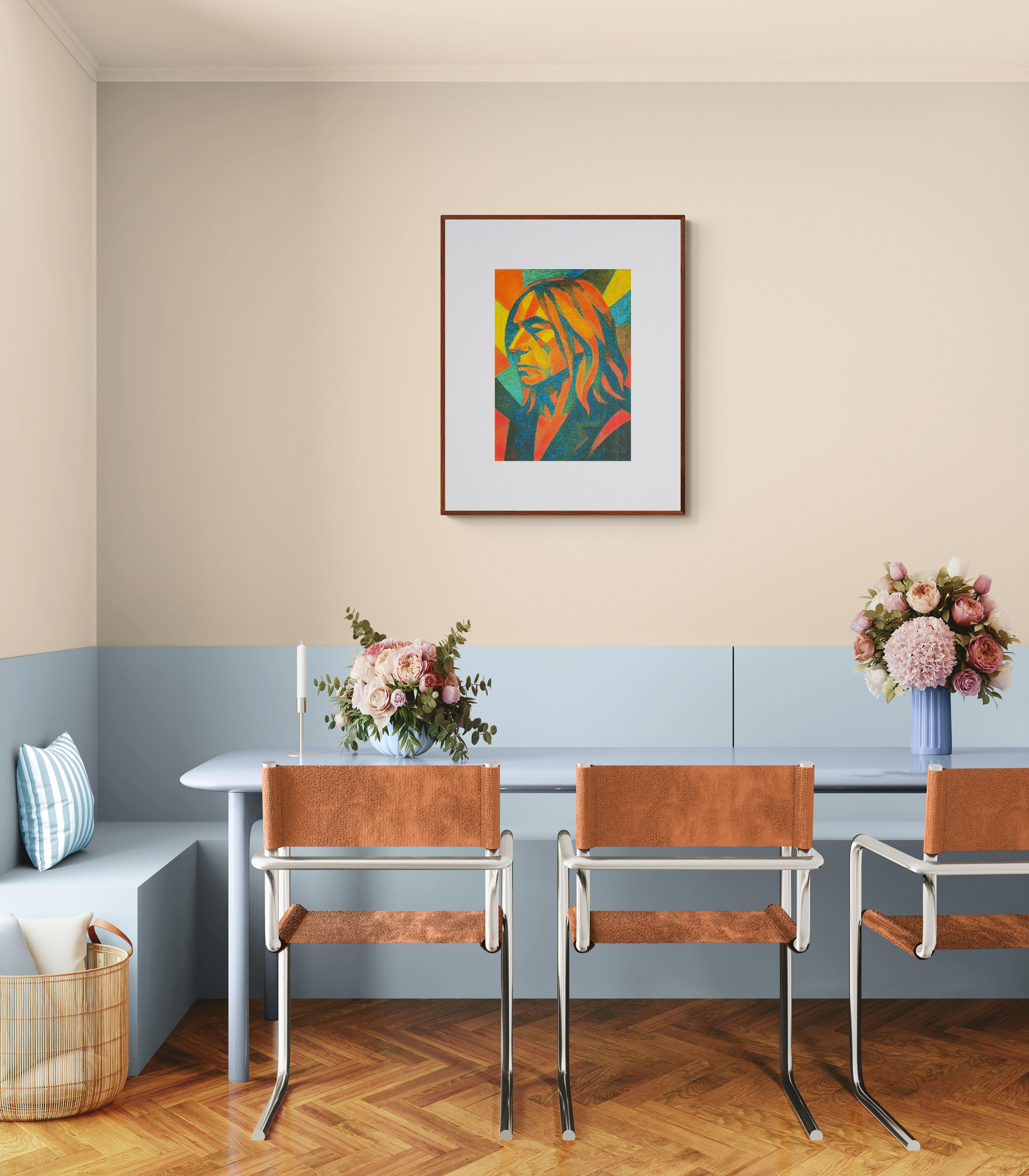 Homage to Iggy Pop (Colorful, Iconic, Punk, Cubism, Pop Art) - Contemporary Print by Karmen Moccha