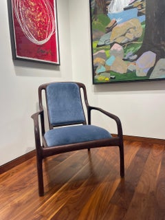 Karnali Armchair in Walnut with Blue Velvet Upholstery by Brian Fireman Design